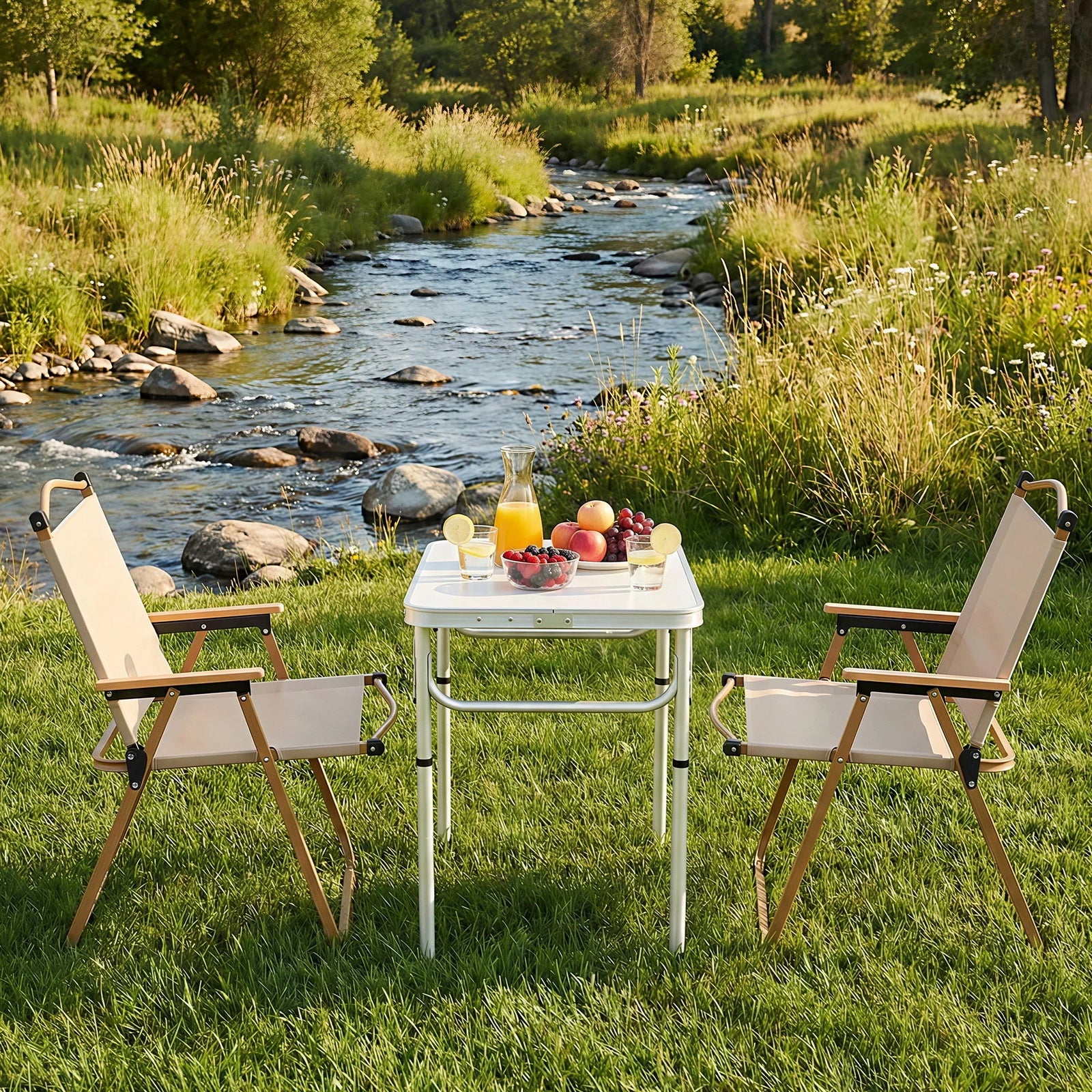 3pc Camping Table Chair Set Outdoor Folding Aluminium Portable Picnic