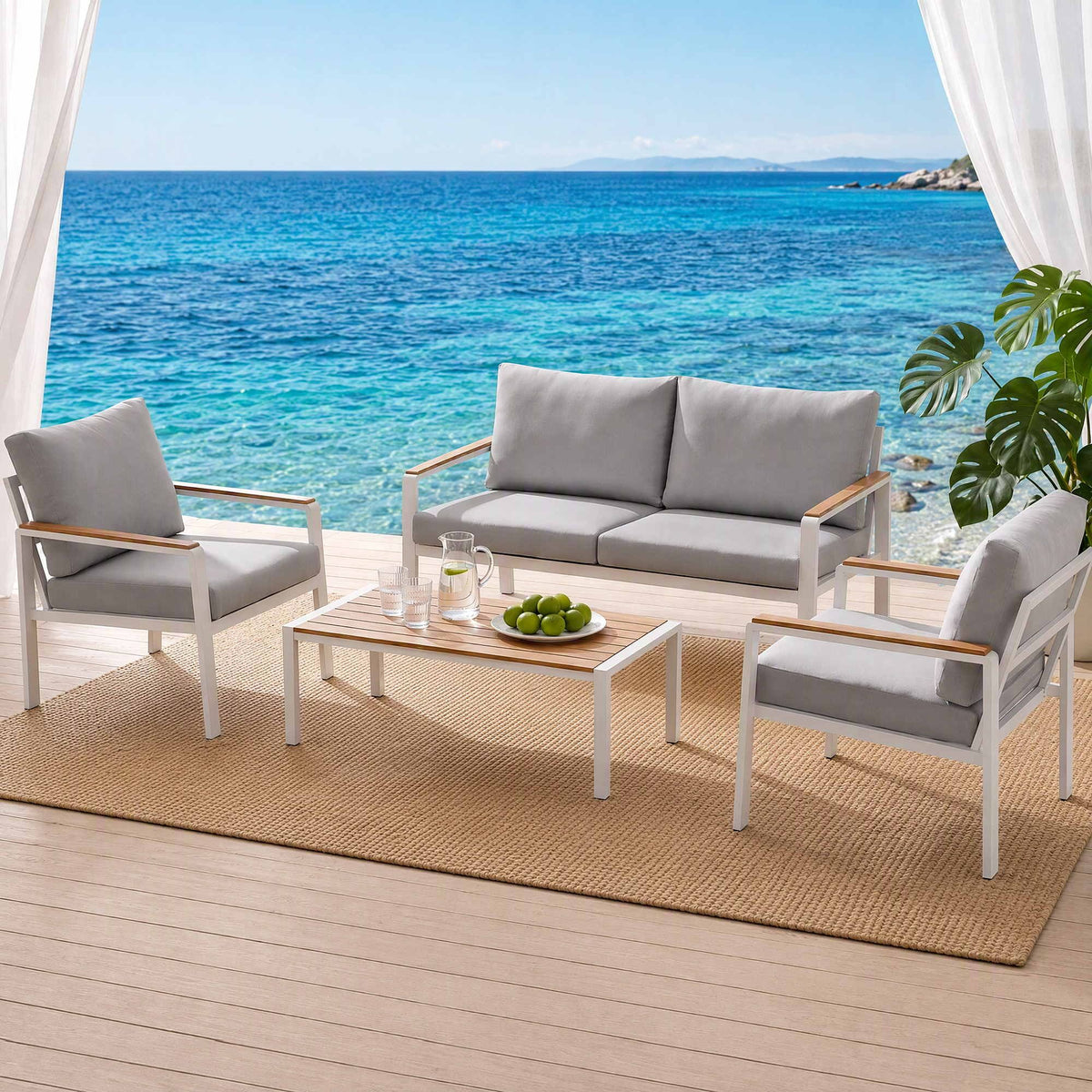 Gardeon 4-Piece Outdoor Sofa Set Aluminum Frame table and Chairs White