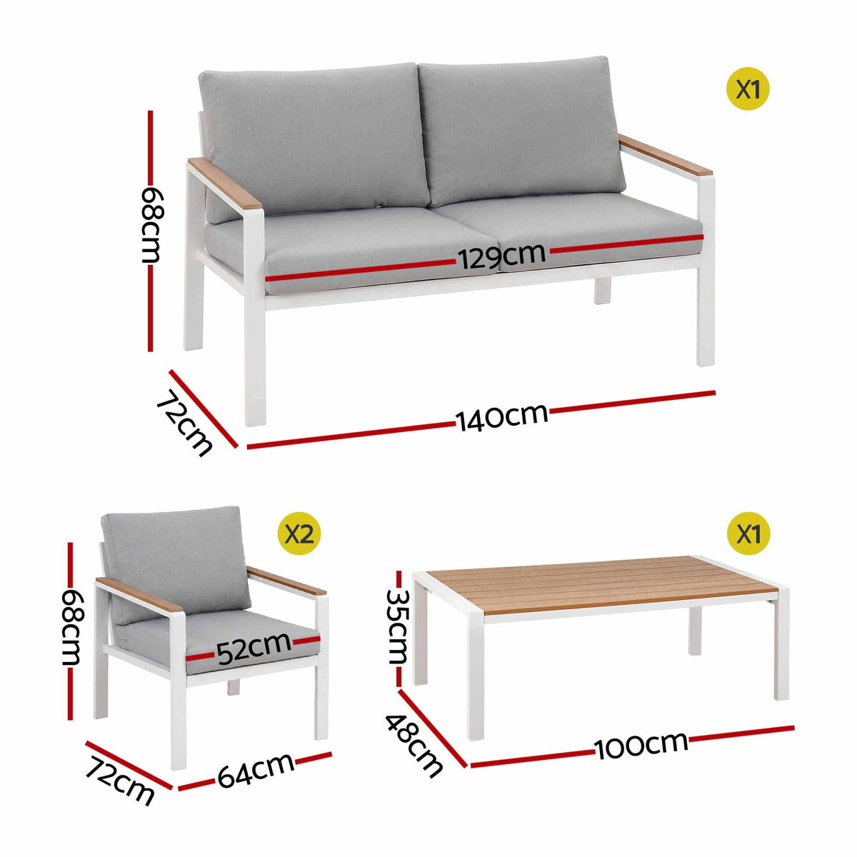 Gardeon 4-Piece Outdoor Sofa Set Aluminum Frame table and Chairs White