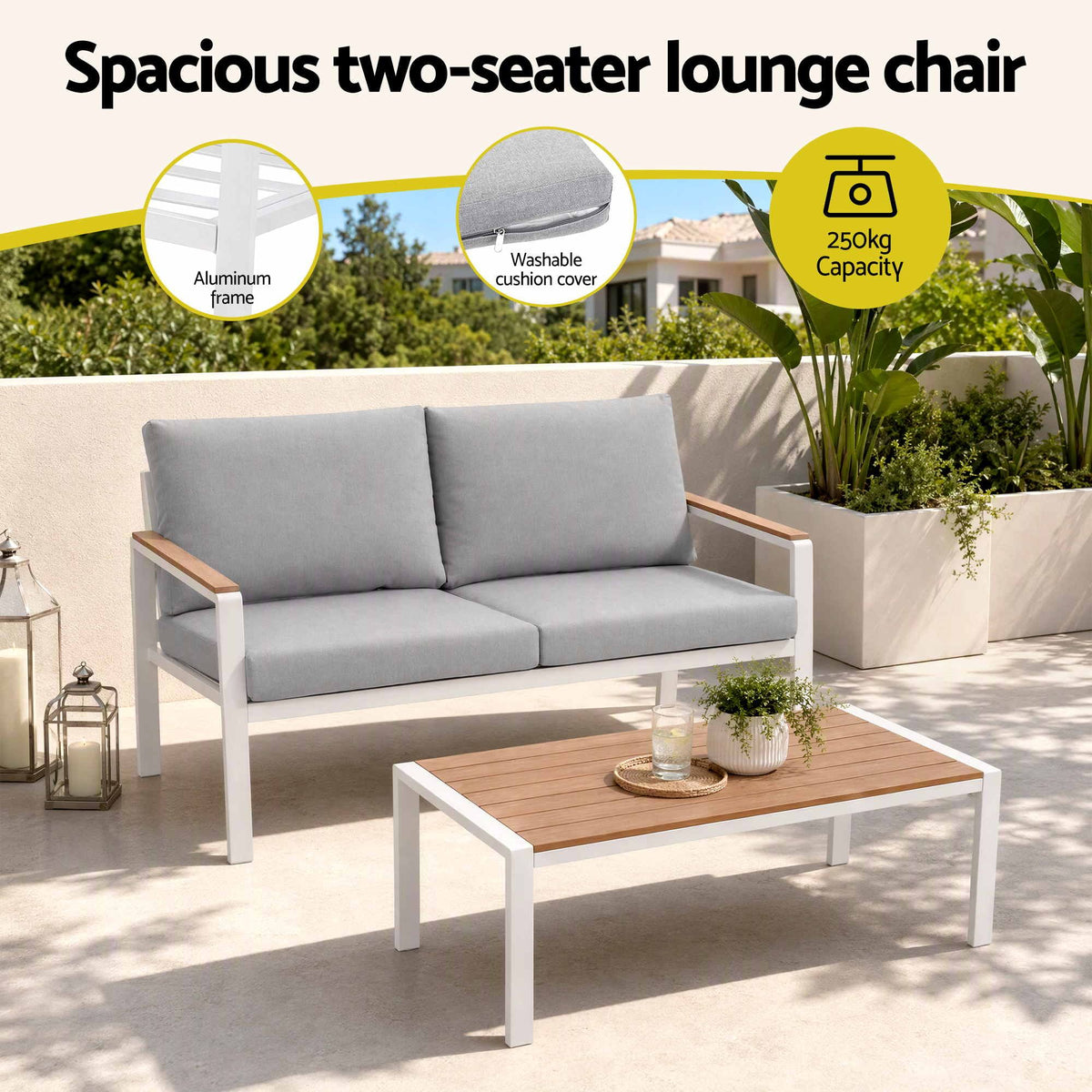 Gardeon 4-Piece Outdoor Sofa Set Aluminum Frame table and Chairs White