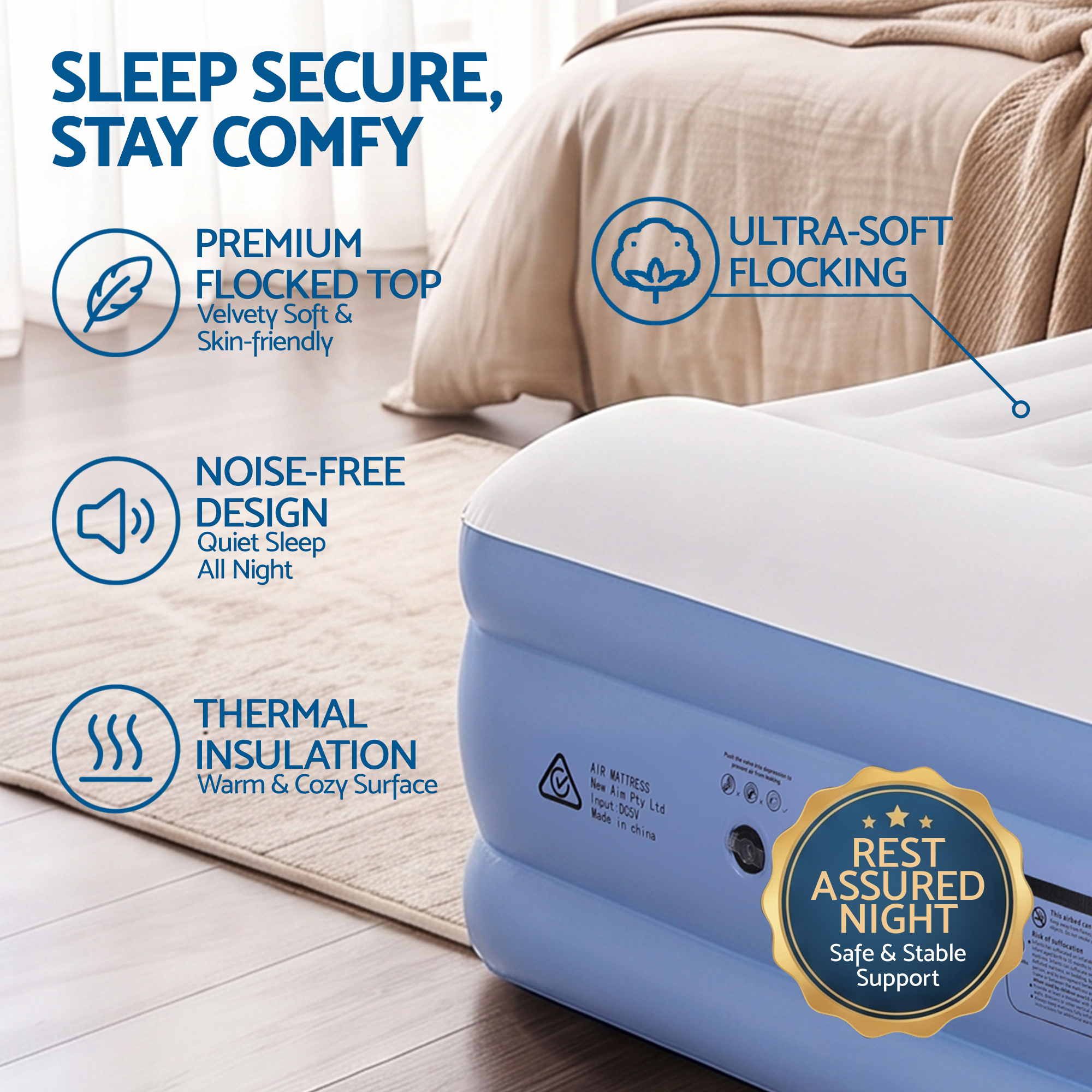 Weisshorn Queen Air Mattress with Rechargeable Cordless Pump 46cm