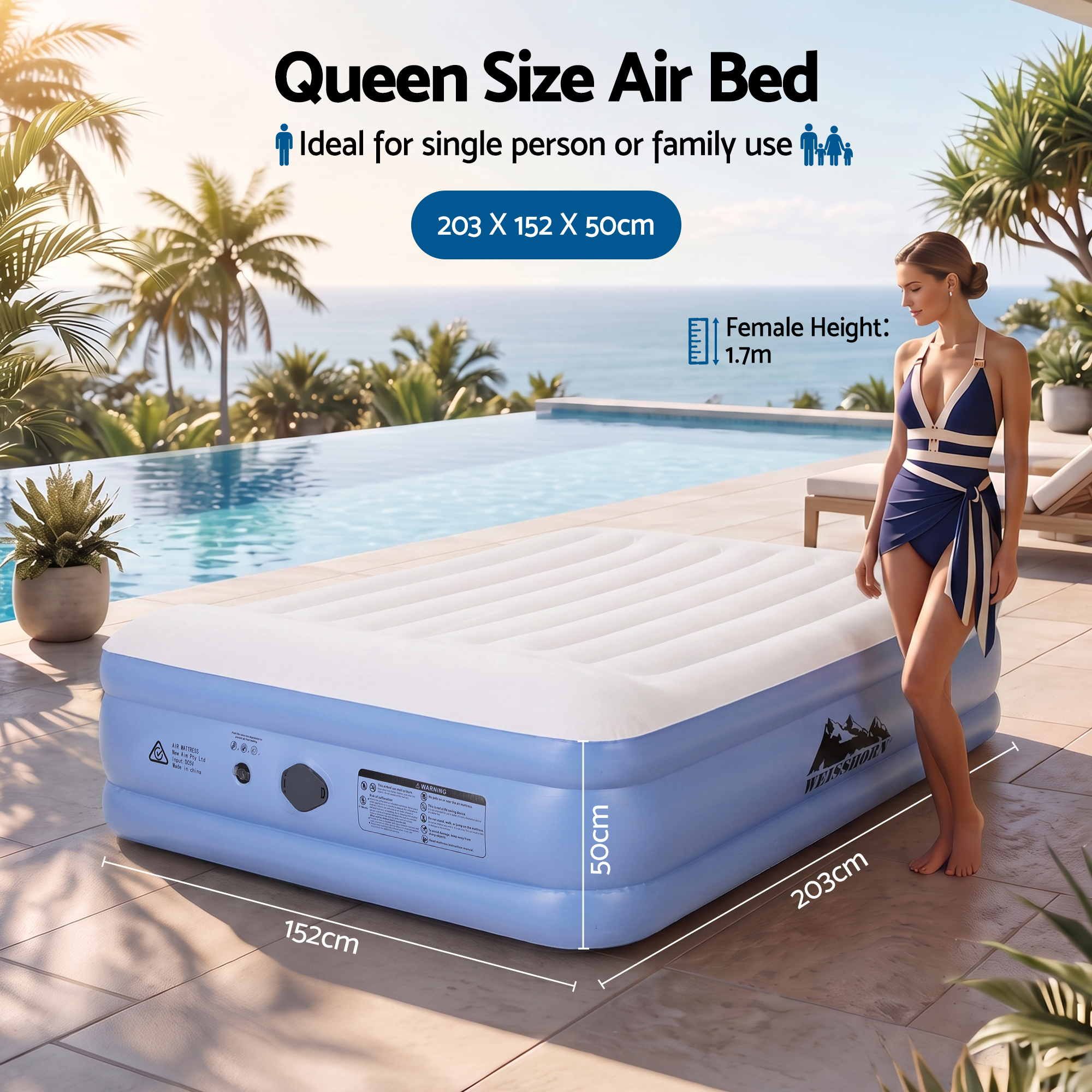 Weisshorn Queen Air Mattress with Rechargeable Cordless Pump 50cm