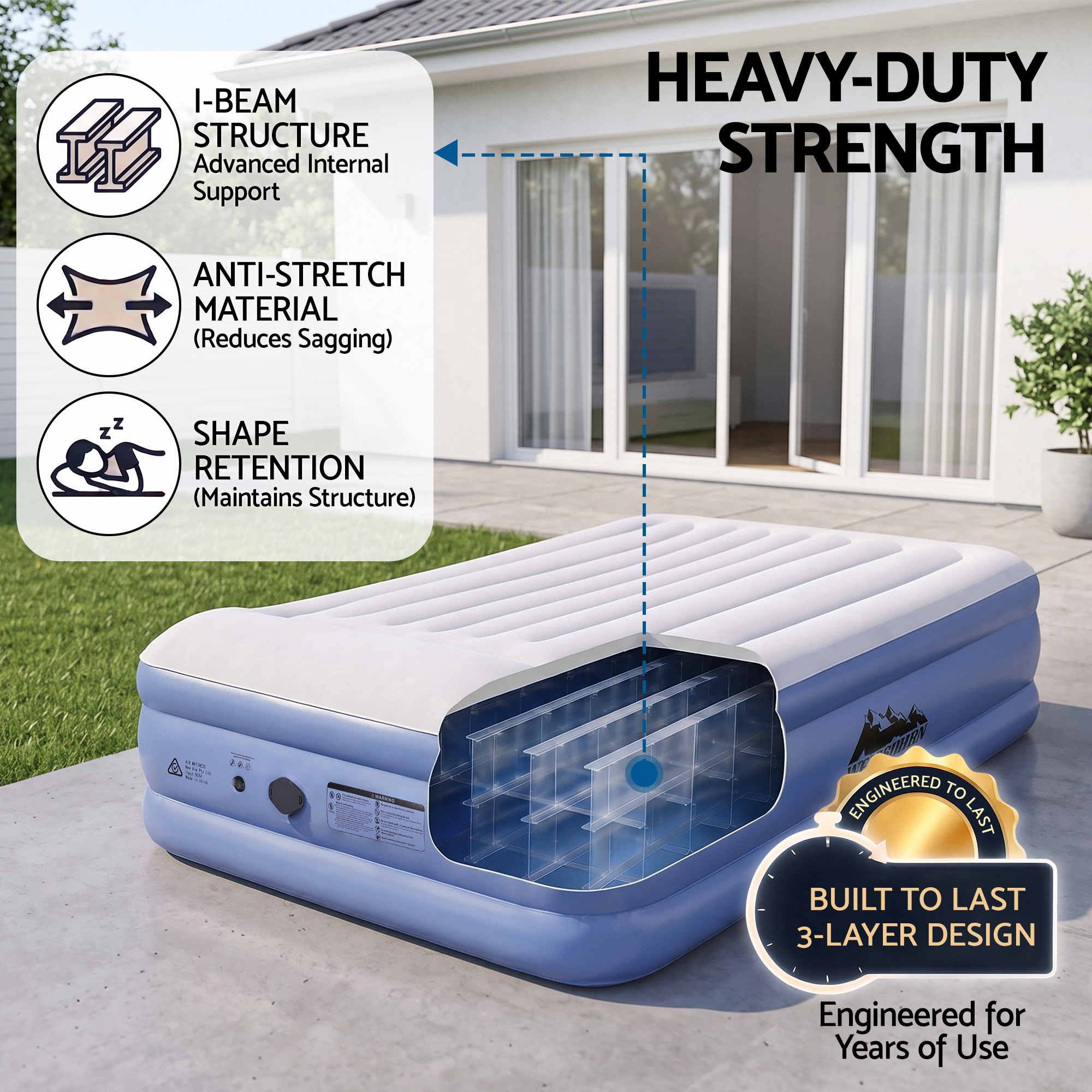 Weisshorn Queen Air Mattress with Rechargeable Cordless Pump 50cm