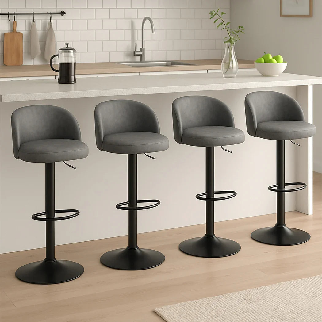 Levede 4x Bar Stool Swivel Gas Lift PU Leather Grey-2006732718938918919