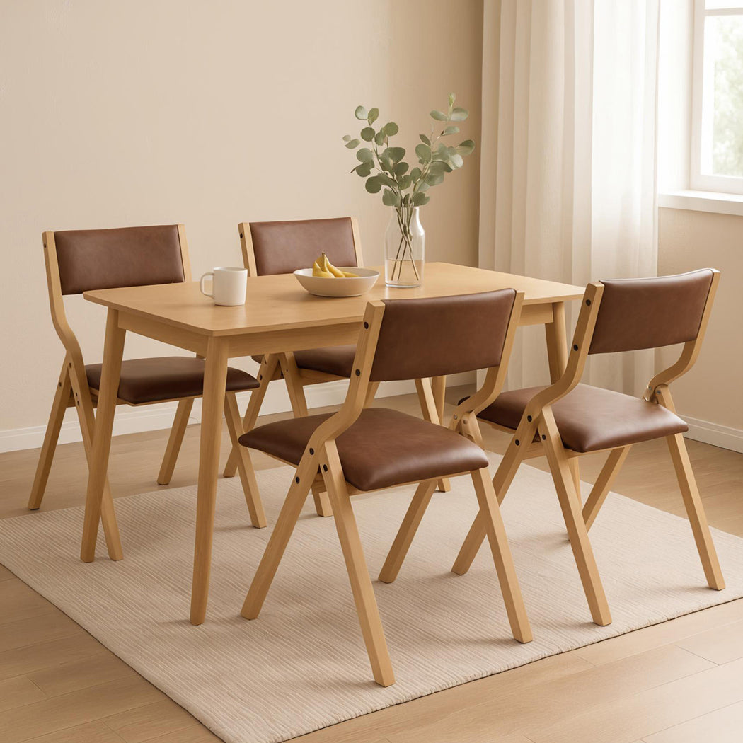 Levede 4x Dining Chairs Foldable PU Tan-2006732728313188359