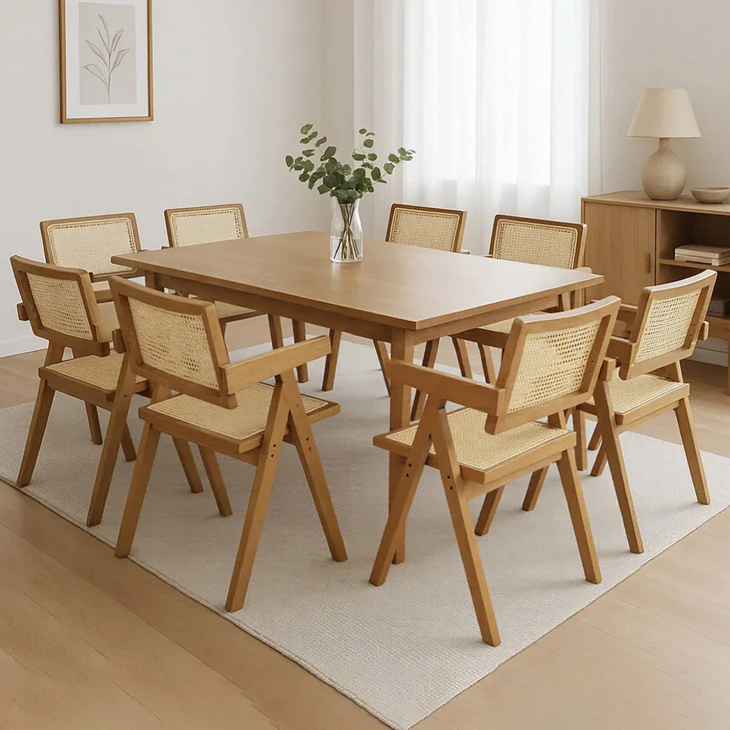 Levede 8x Dining Chair Solid Wood Rattan-2006732729751834631