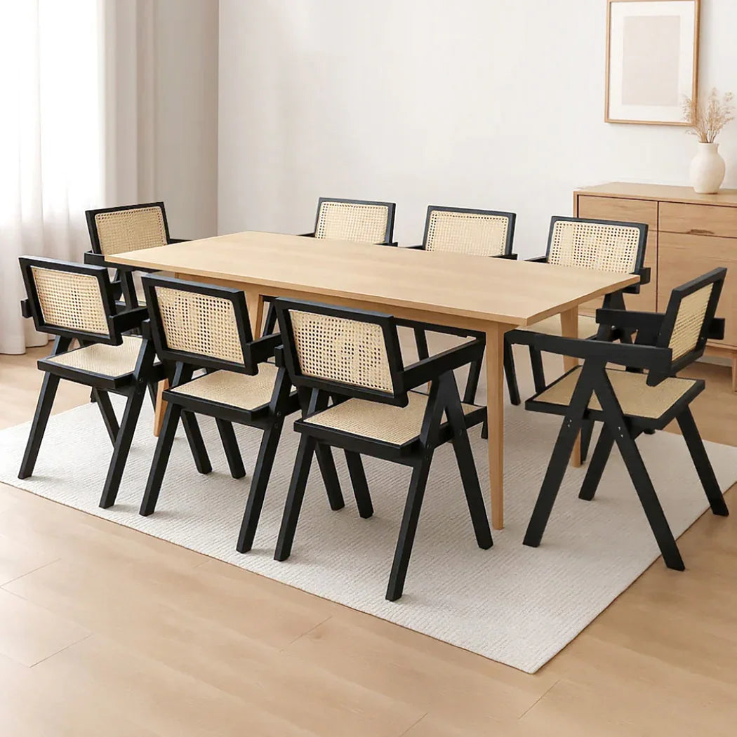 Levede 8x Black Wicker Armchair Dining Chair-2029387210922528775