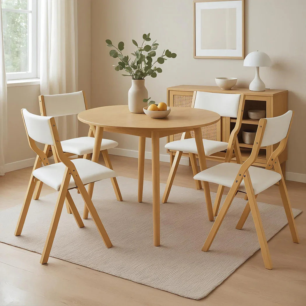 Levede 4x Dining Chairs Foldable PU Beige-2006732727788900359