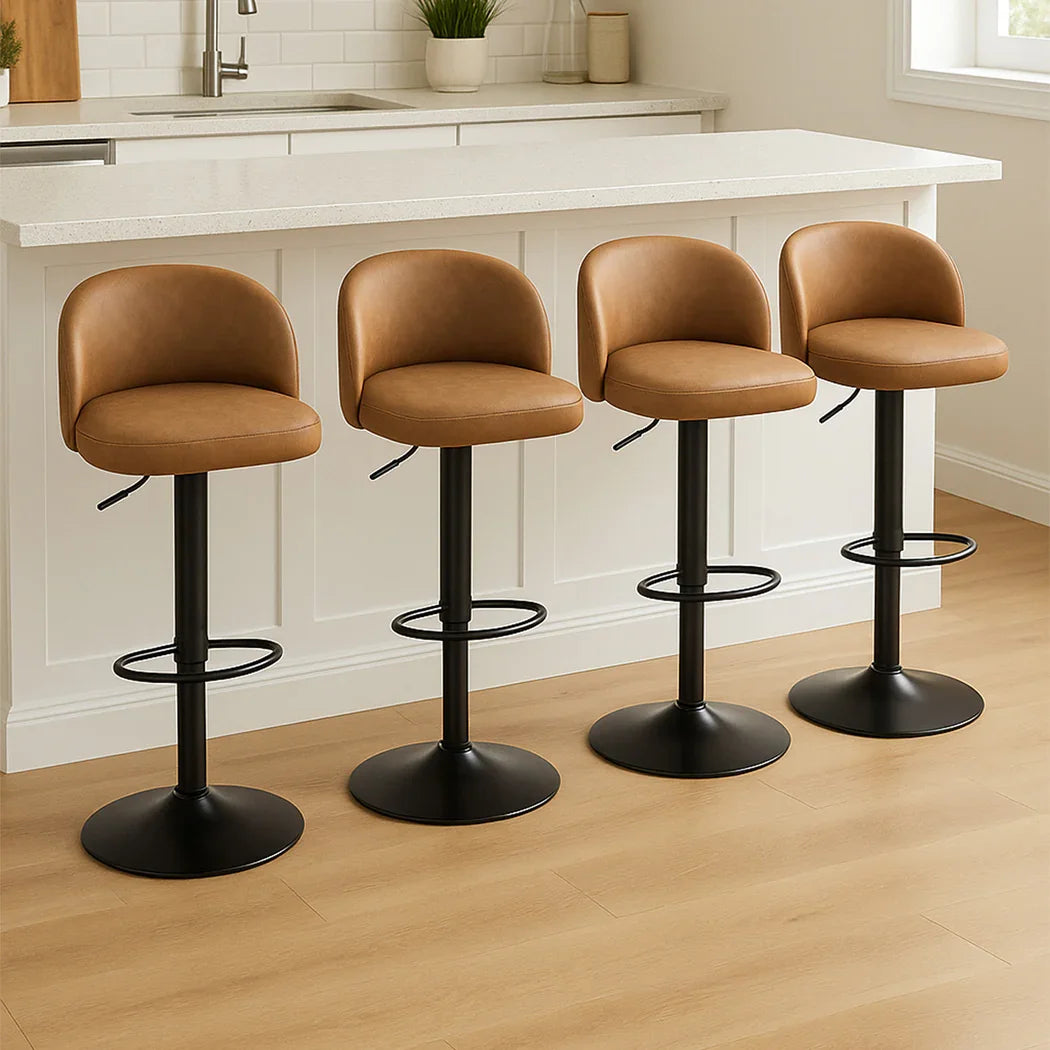 Levede 4x Bar Stool Swivel Gas Lift PU Leather Brown-2018816907184050183