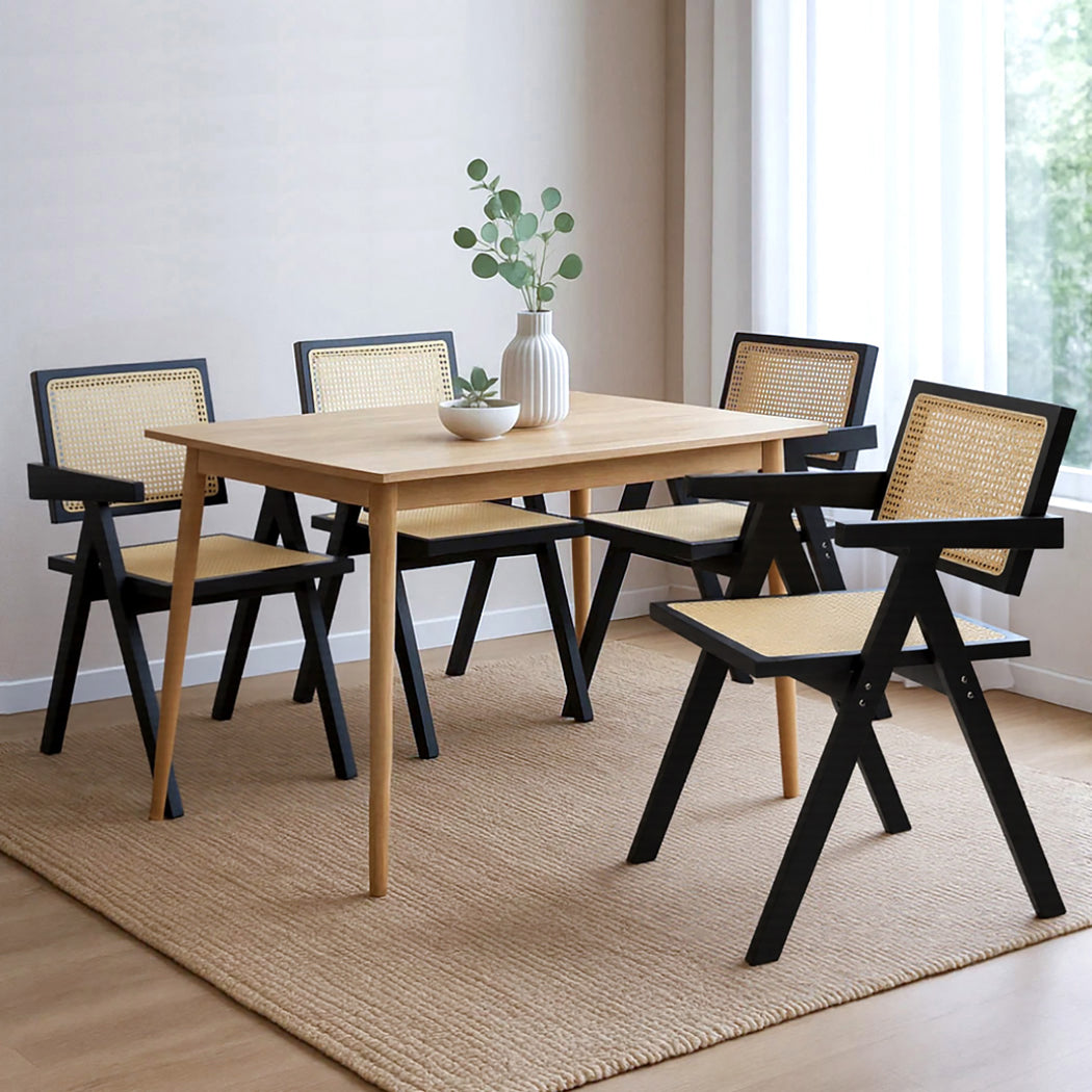 Levede 4x Black Wicker Armchair Dining Chair-1975420360539115527