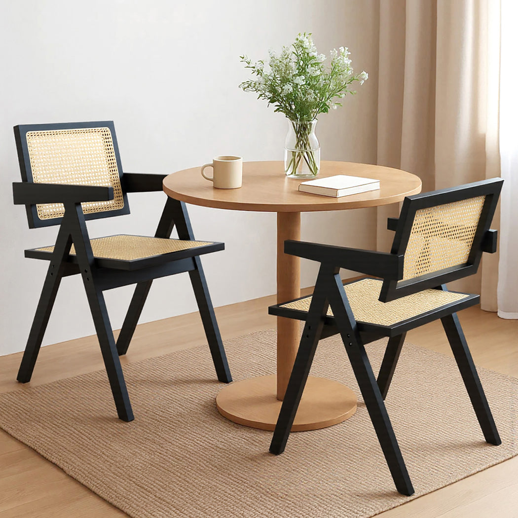 Levede 2x Black Wicker Armchair Dining Chair-1975420360362954759