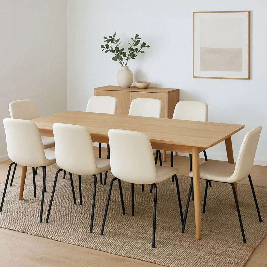 Levede Stackable Dining Chairs Kitchen Beige Set of 8-2006732727428190215