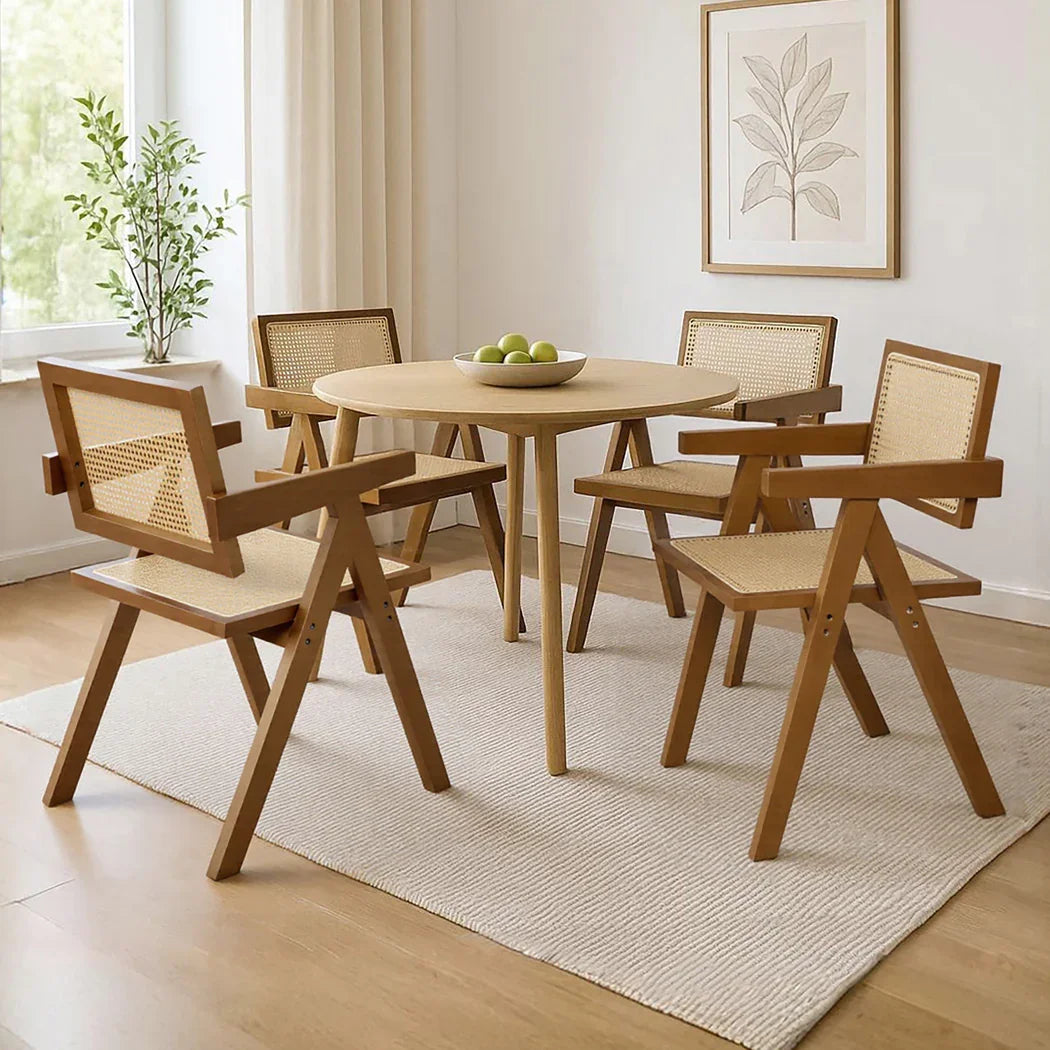 Levede 4x Walnut Wicker Armchair Dining Chair-2018816918626111495