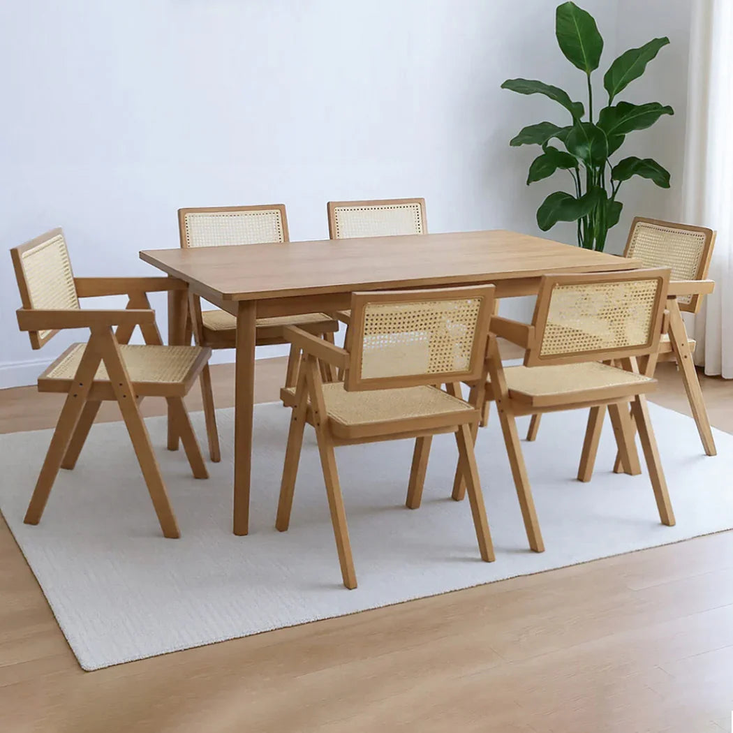 Levede 6x Dining Chair Solid Wood Rattan-2006732729571479559