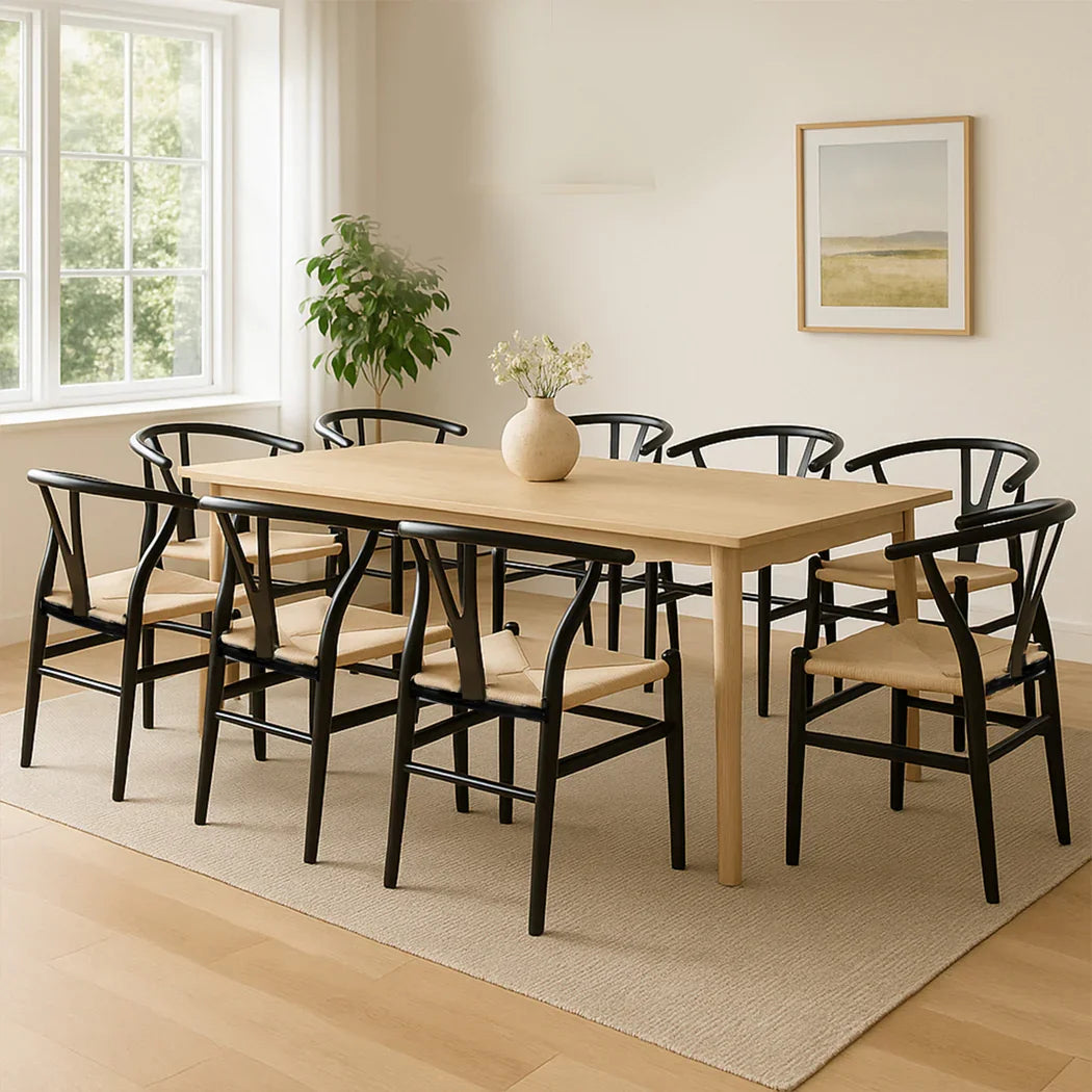 Levede 8x Dining Chairs Wooden Hans Black-2018816939526328327