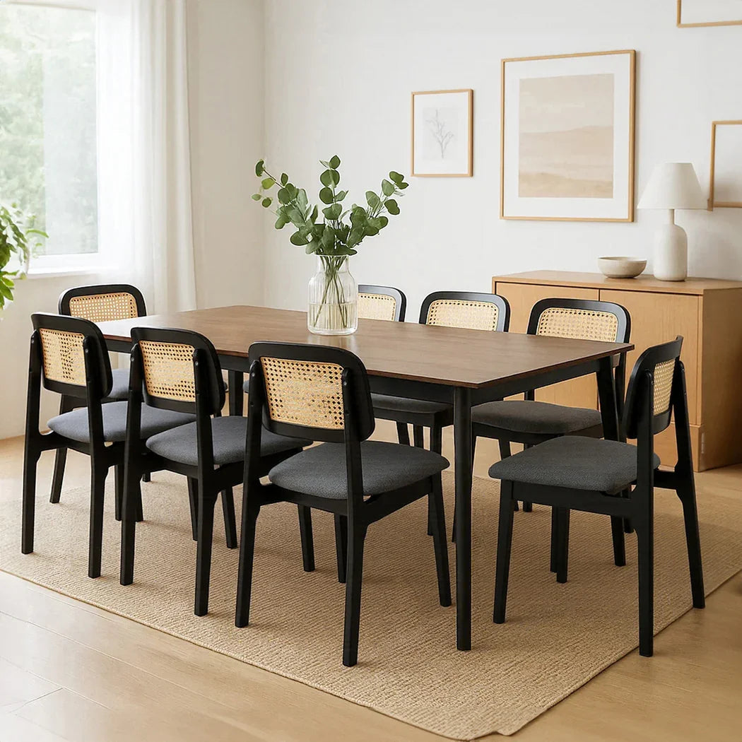 Levede Dining Chair Wood Rattan Armless Black x8-2029387212038213639