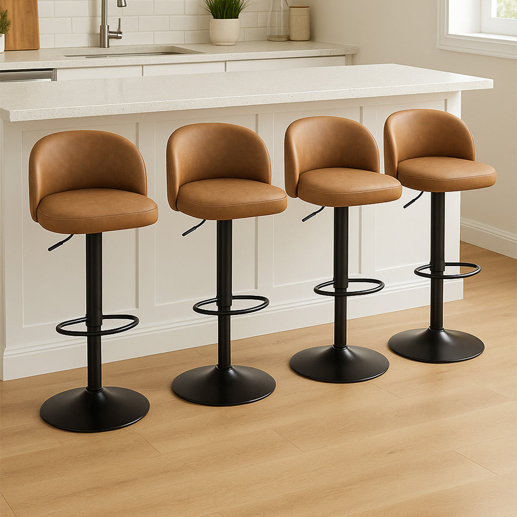 Levede 4x Bar Stool Swivel Gas Lift PU Leather Brown-1975420349789114375