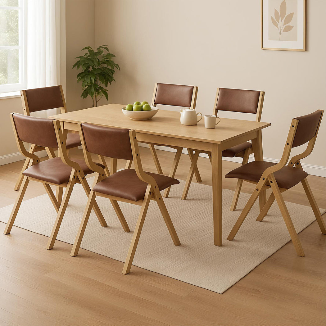 Levede 6x Dining Chairs Foldable PU Tan-2006732728493543431