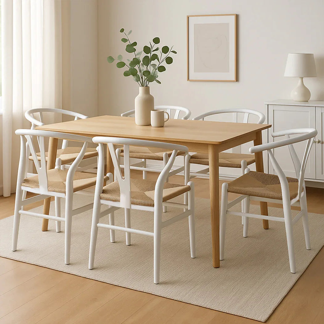 Levede 6x Dining Chairs Wooden Hans White-2006732723238080519