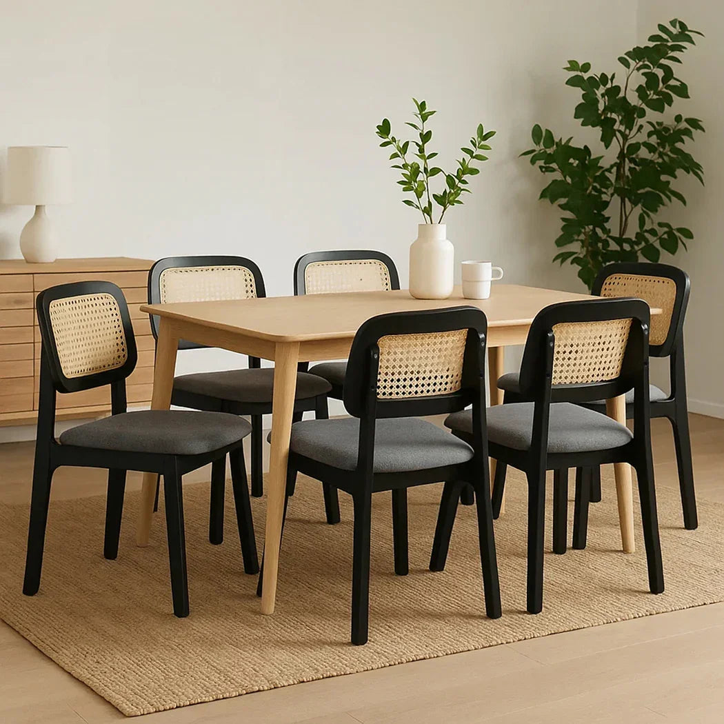 Levede Dining Chair Wood Rattan Armless Black x6-2029387211857858567