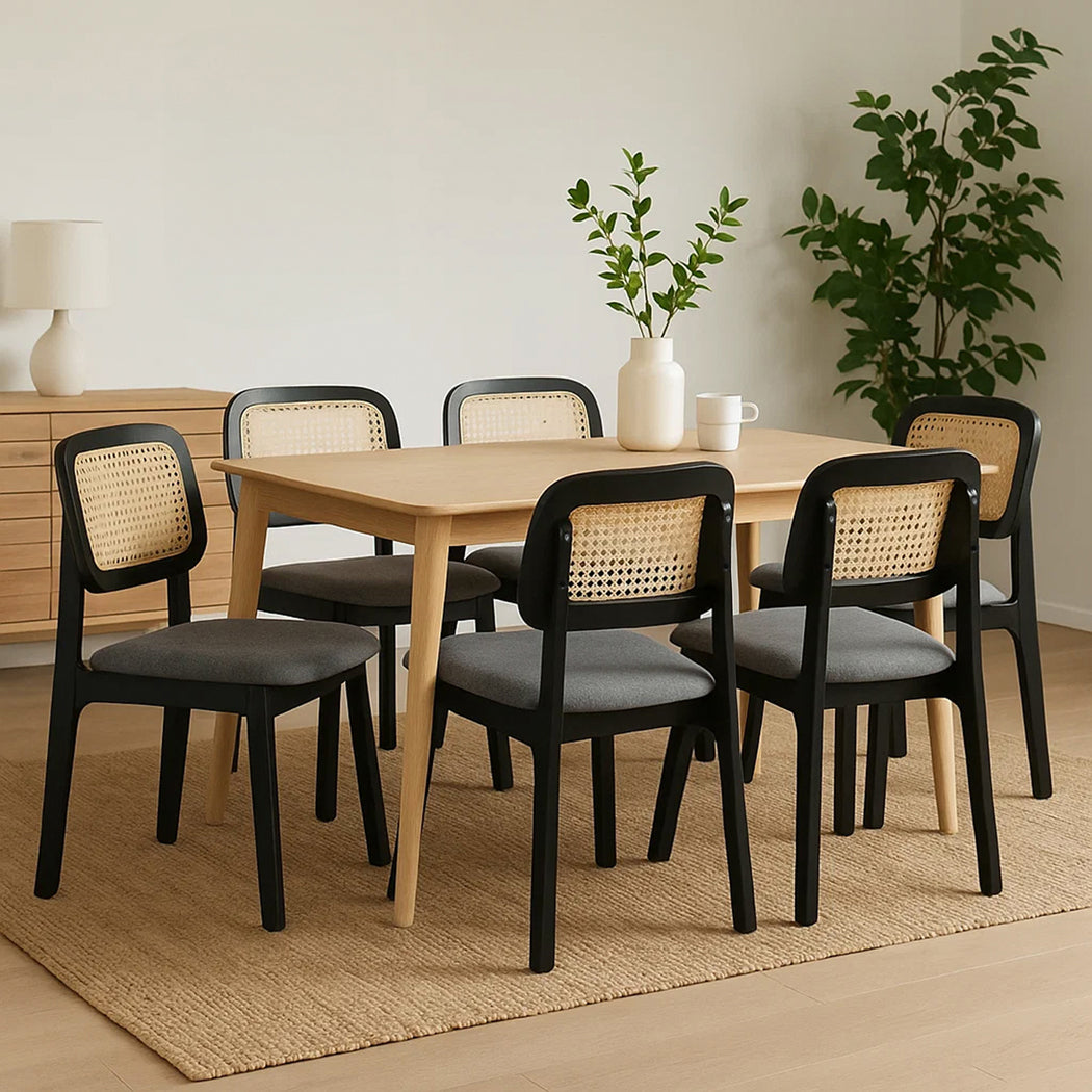 Levede Dining Chair Wood Rattan Armless Black x6-2006732736341086215