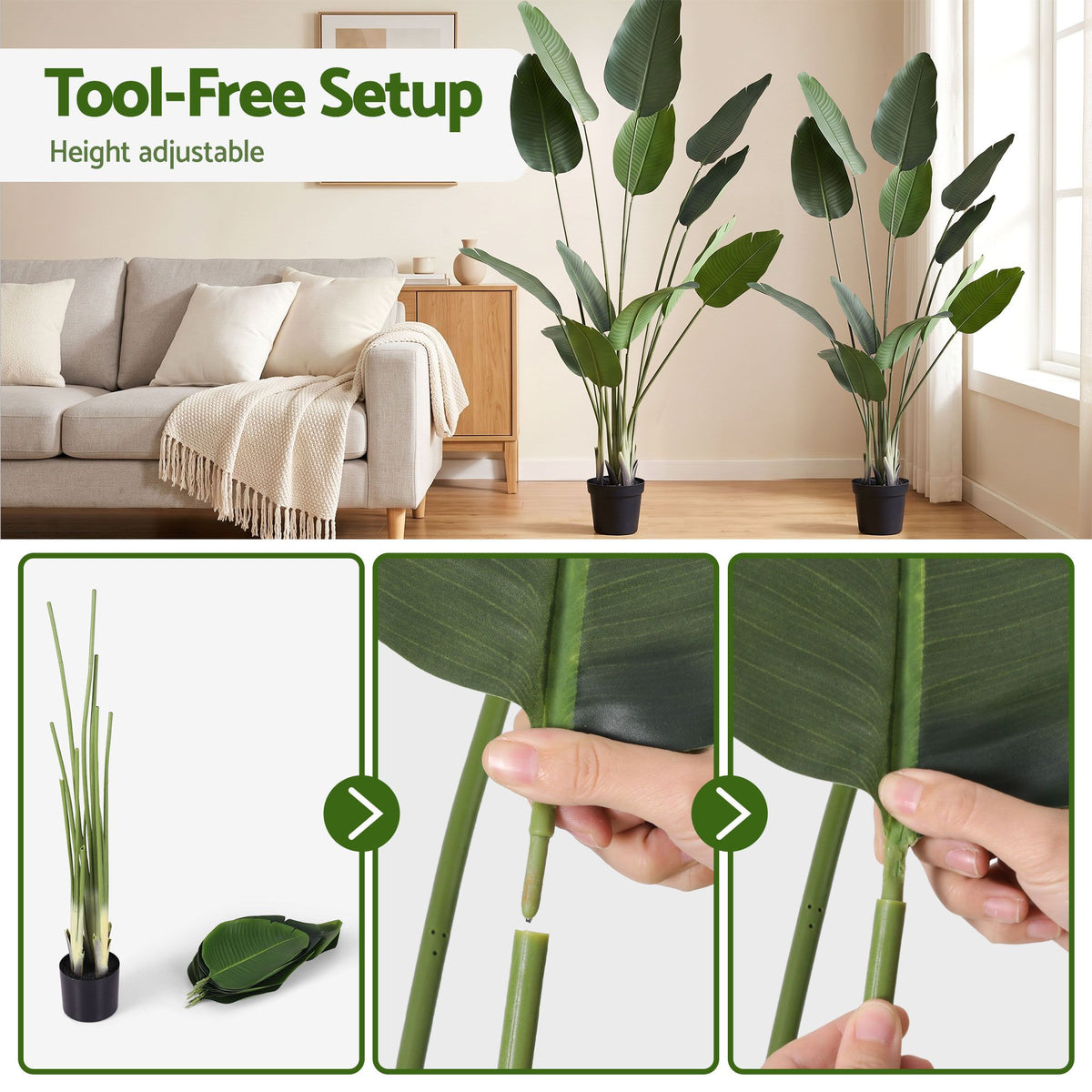 Artiss 180cm Artificial Bird of Paradise Plant Fake Indoor Tree Black Pot Decor