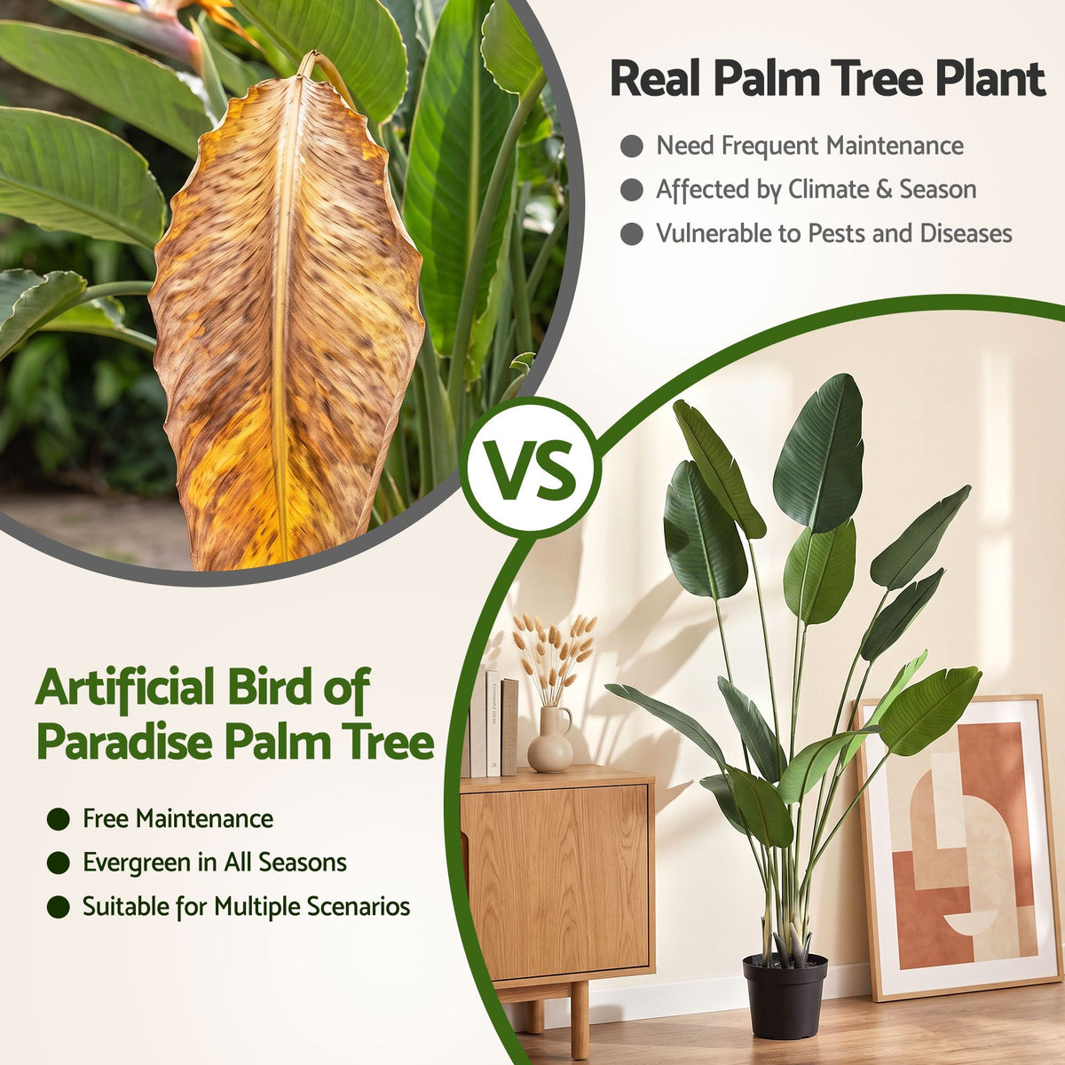Artiss 180cm Artificial Bird of Paradise Plant Fake Indoor Tree Black Pot Decor