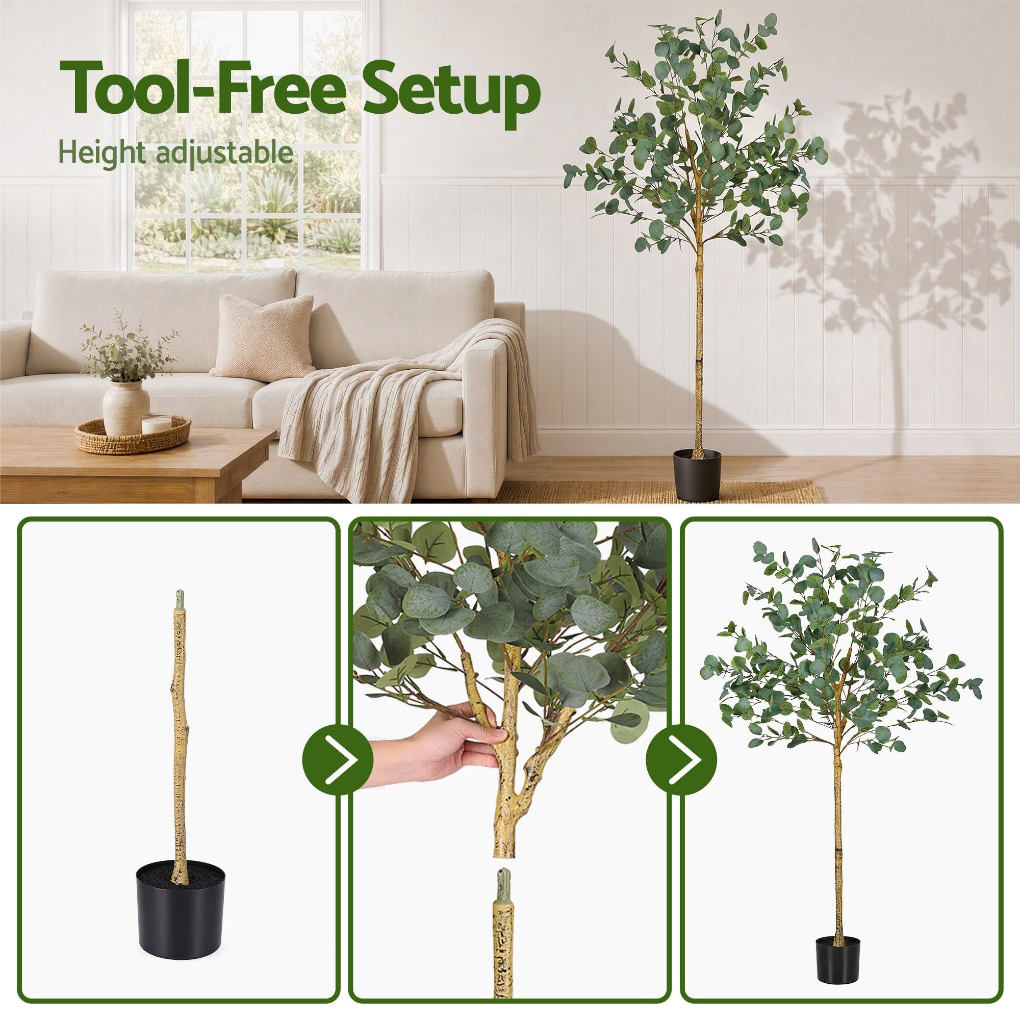 Artiss 150cm Artificial Eucalyptus Tree Fake Indoor Plant Black Pot Home Decor