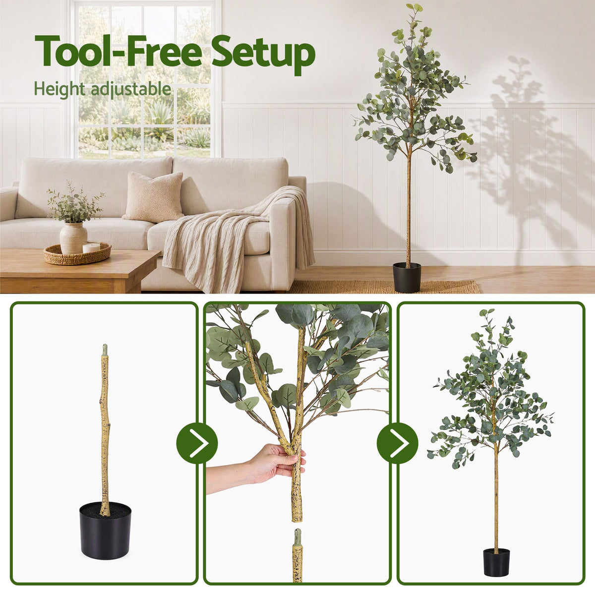 Artiss 180cm Artificial Eucalyptus Tree Fake Indoor Plant Black Pot Home Decor
