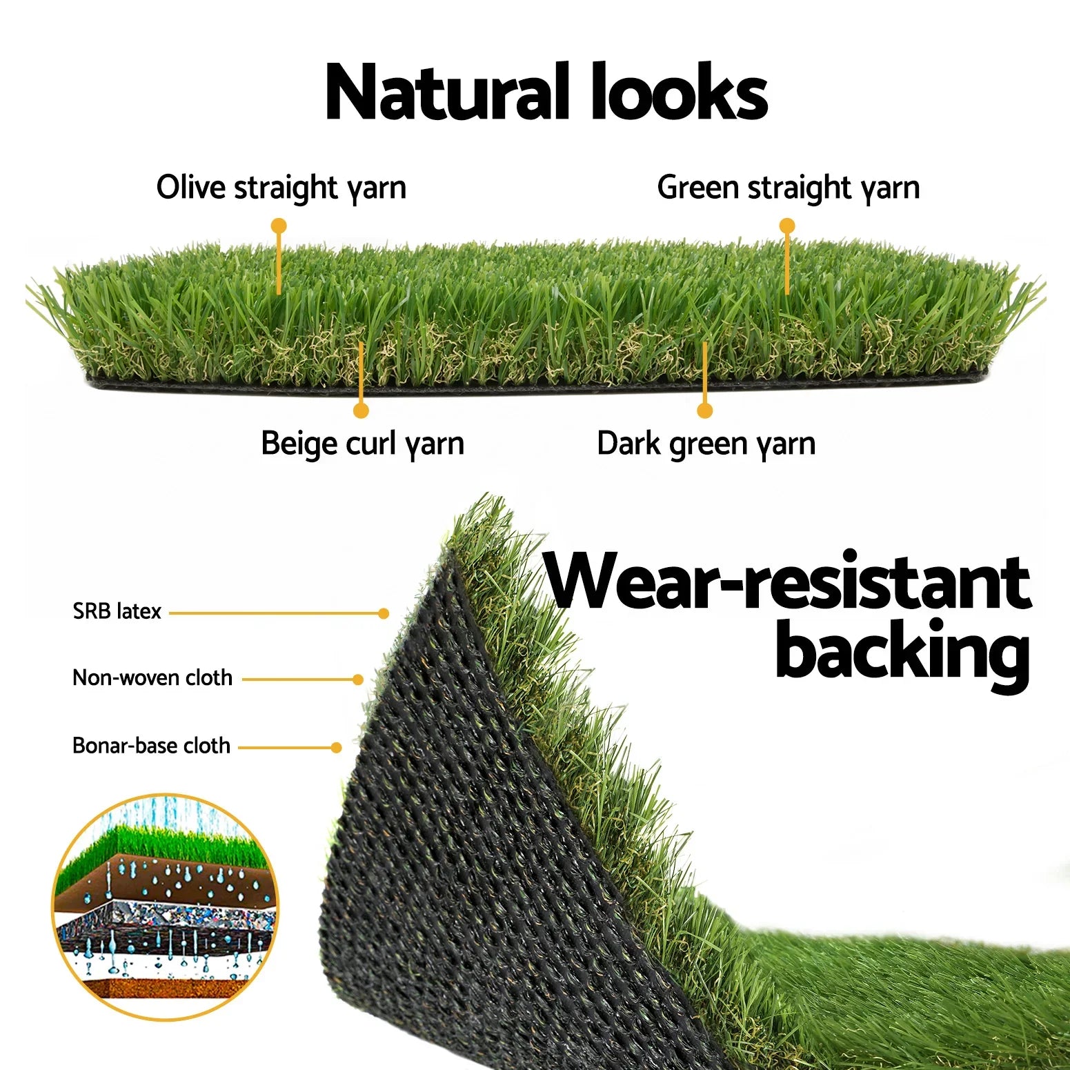 Artificial Grass 30mm 2mx5m 40SQM Synthetic Fake Lawn Turf Plastic Plant 4-coloured