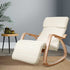 Artiss Bentwood Rocking Armchair – Birch, Cotton Fabric, 5‑Level Footrest, Beige