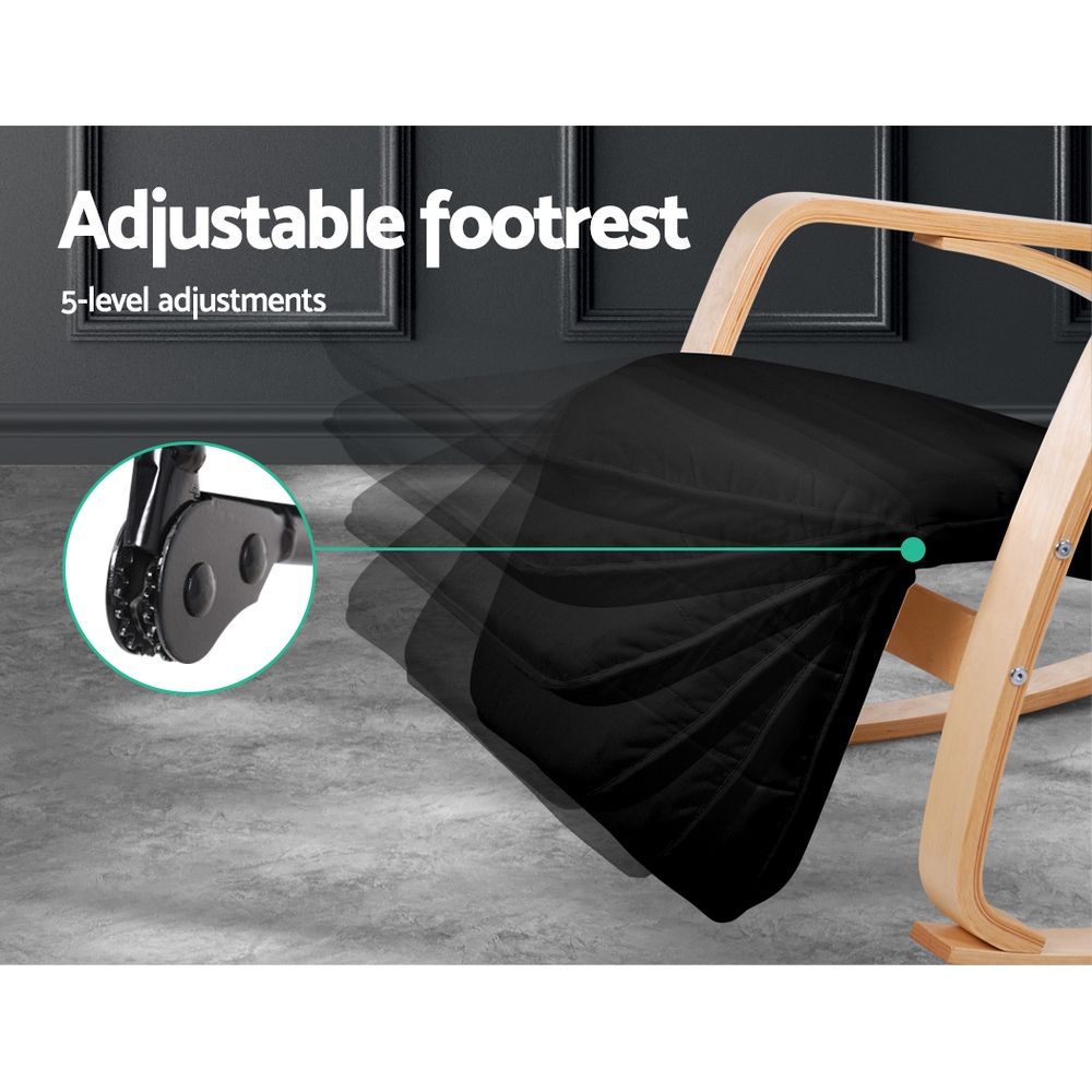 Artiss Bentwood Rocking Armchair Adjustable Footrest Cotton Lounge Chair Black