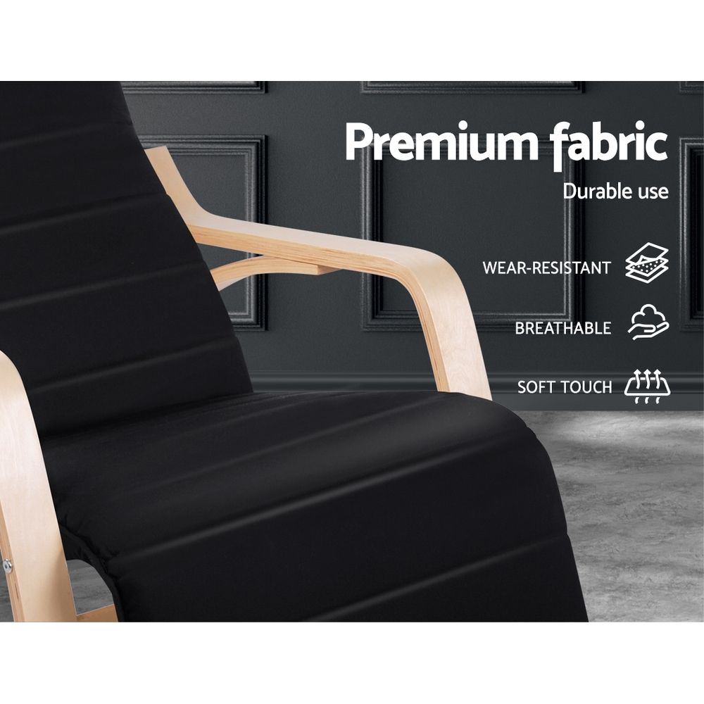 Artiss Bentwood Rocking Armchair Adjustable Footrest Cotton Lounge Chair Black