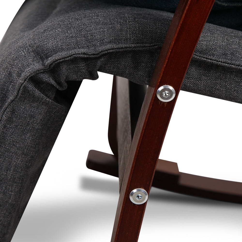 Bentwood Rocking Armchair Adjustable Footrest Linen Lounge Chair Grey