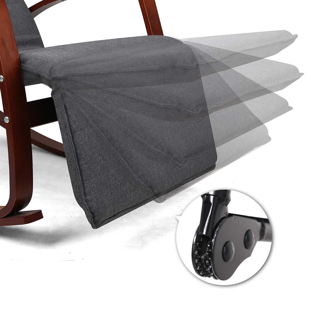 Bentwood Rocking Armchair Adjustable Footrest Linen Lounge Chair Grey