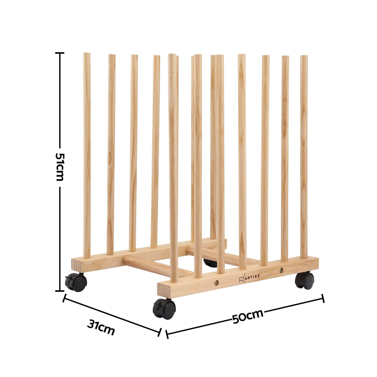 Artiss Compact Art Drying & Canvas Storage Rack with Wheels Solid Wood 50cm
