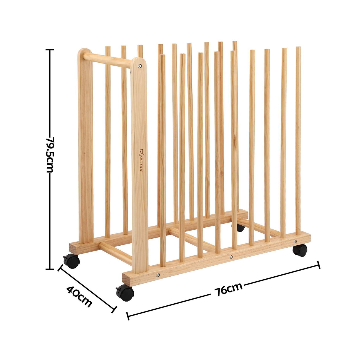 Artiss Art Drying & Canvas Storage Rack with Wheels Solid Wood 76cm Lightwood