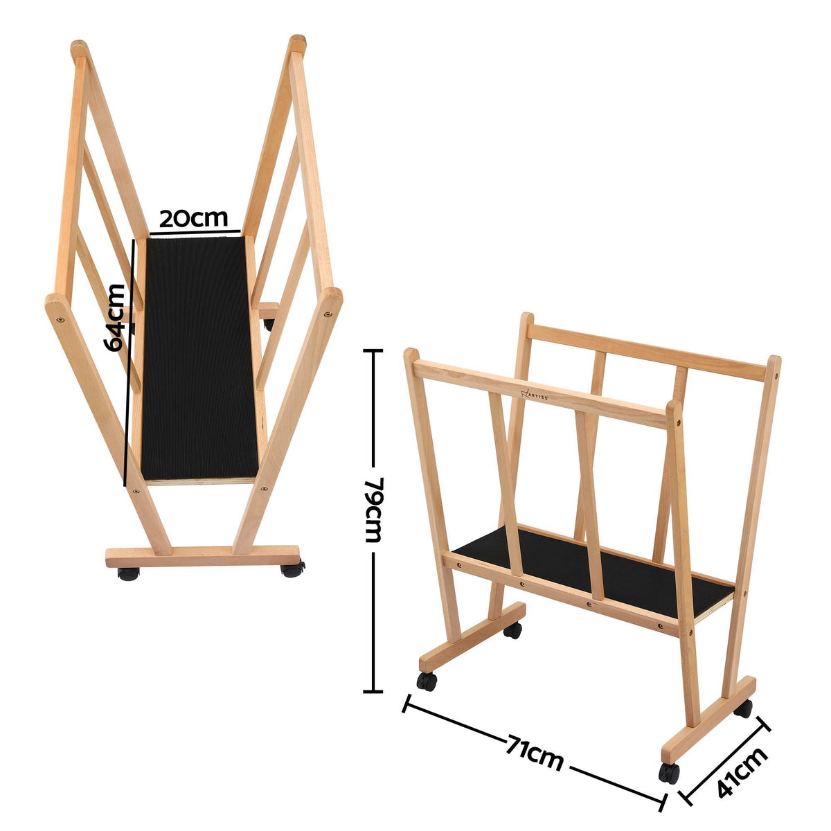 Artiss Art Print Rack with Castors Beech Wood Canvas Drying Storage Display Rack