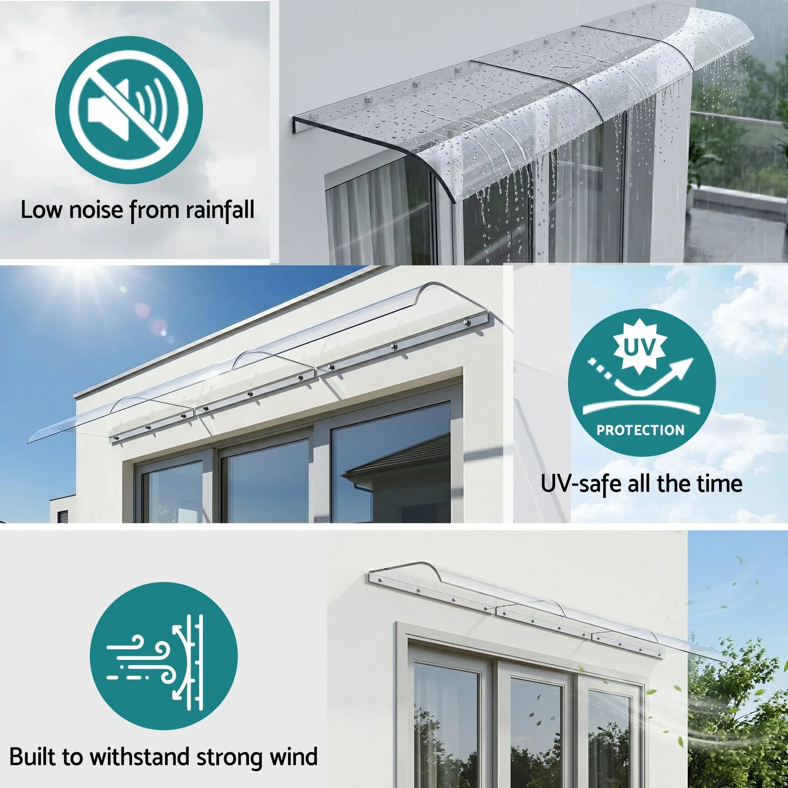 Window Door Awning 0.4mx3m Transparent