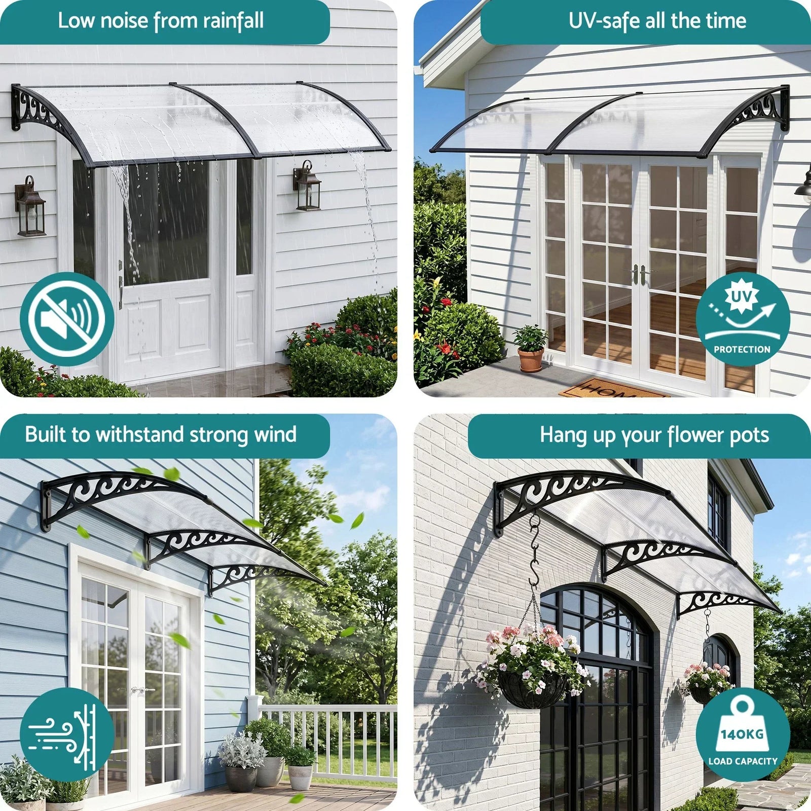 Window Door Awning 0.8mx2m Transparent