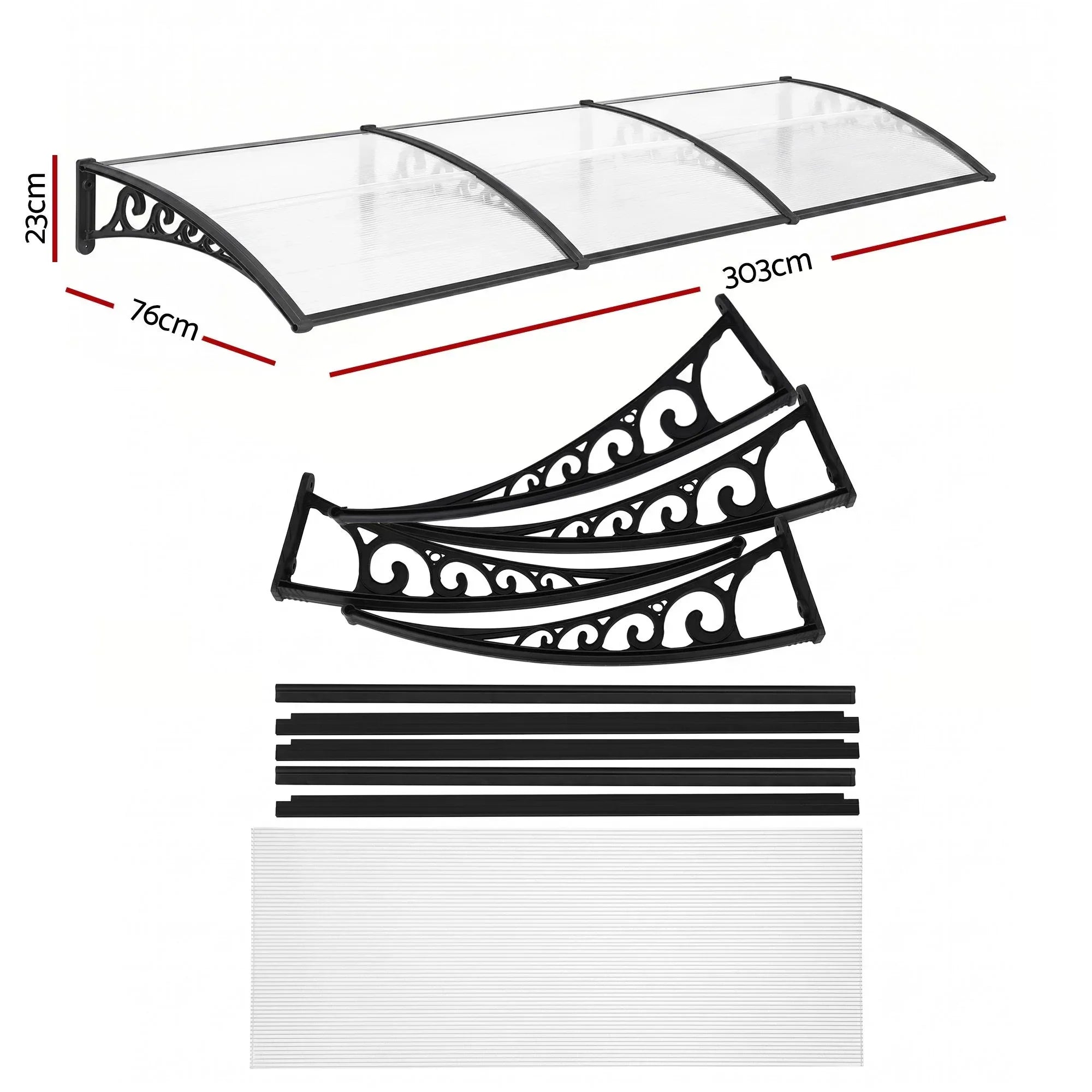 Window Door Awning 0.8mx3m Transparent