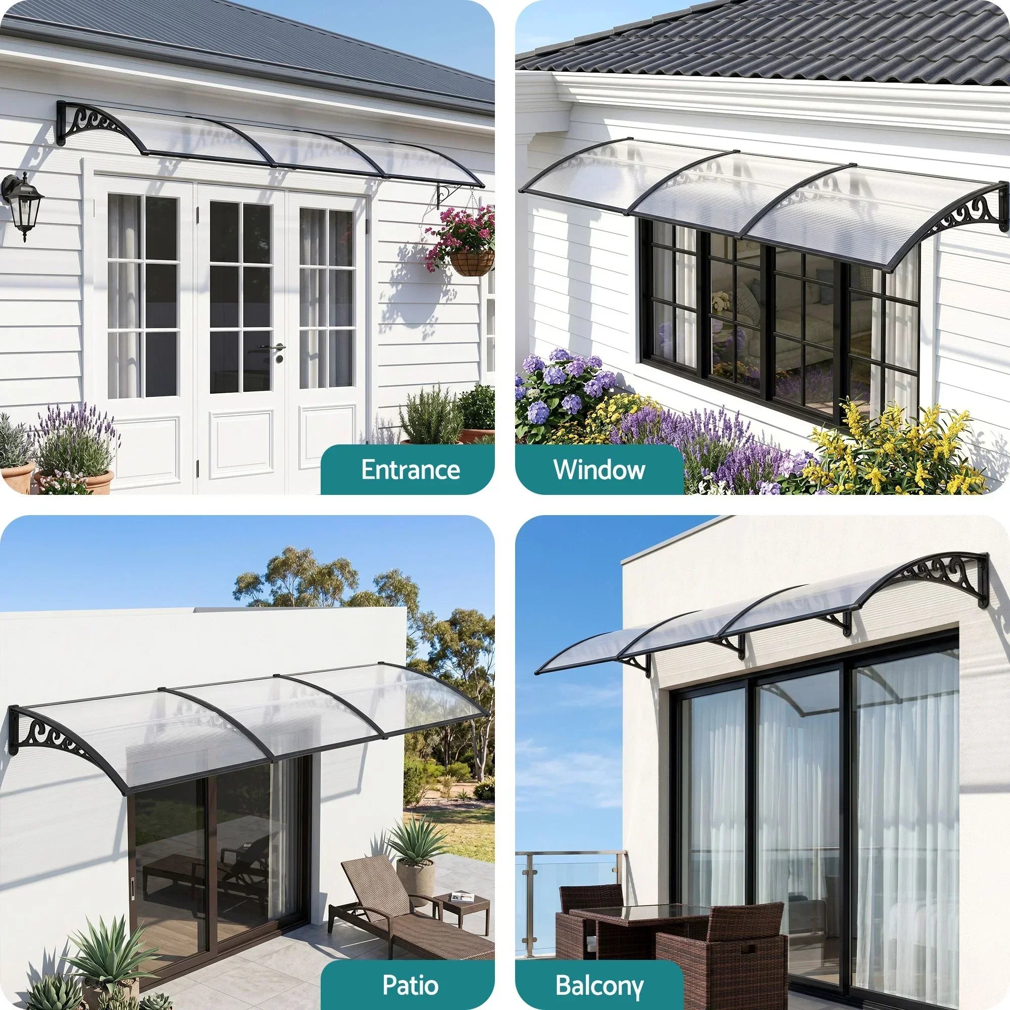 Window Door Awning 0.8mx3m Transparent
