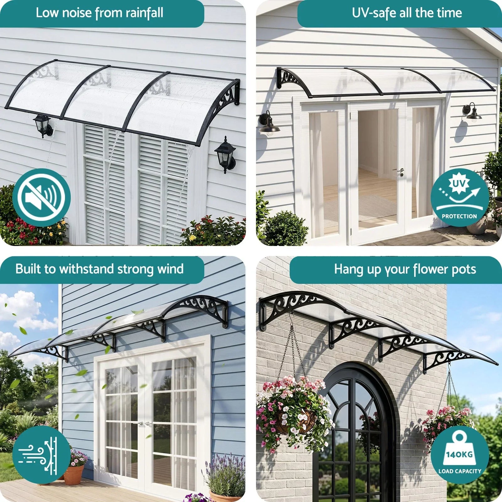 Window Door Awning 0.8mx3m Transparent