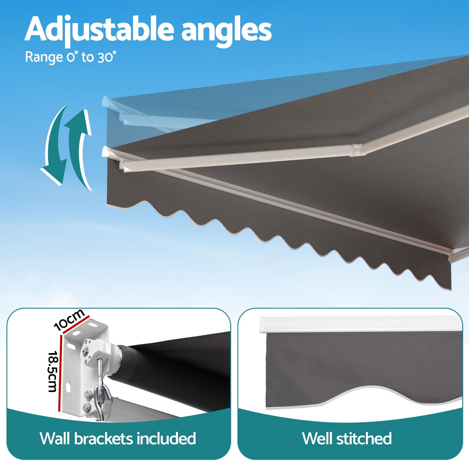 Folding Arm Awning – 3.5×3m Retractable Shade, UV‑Resistant, Grey