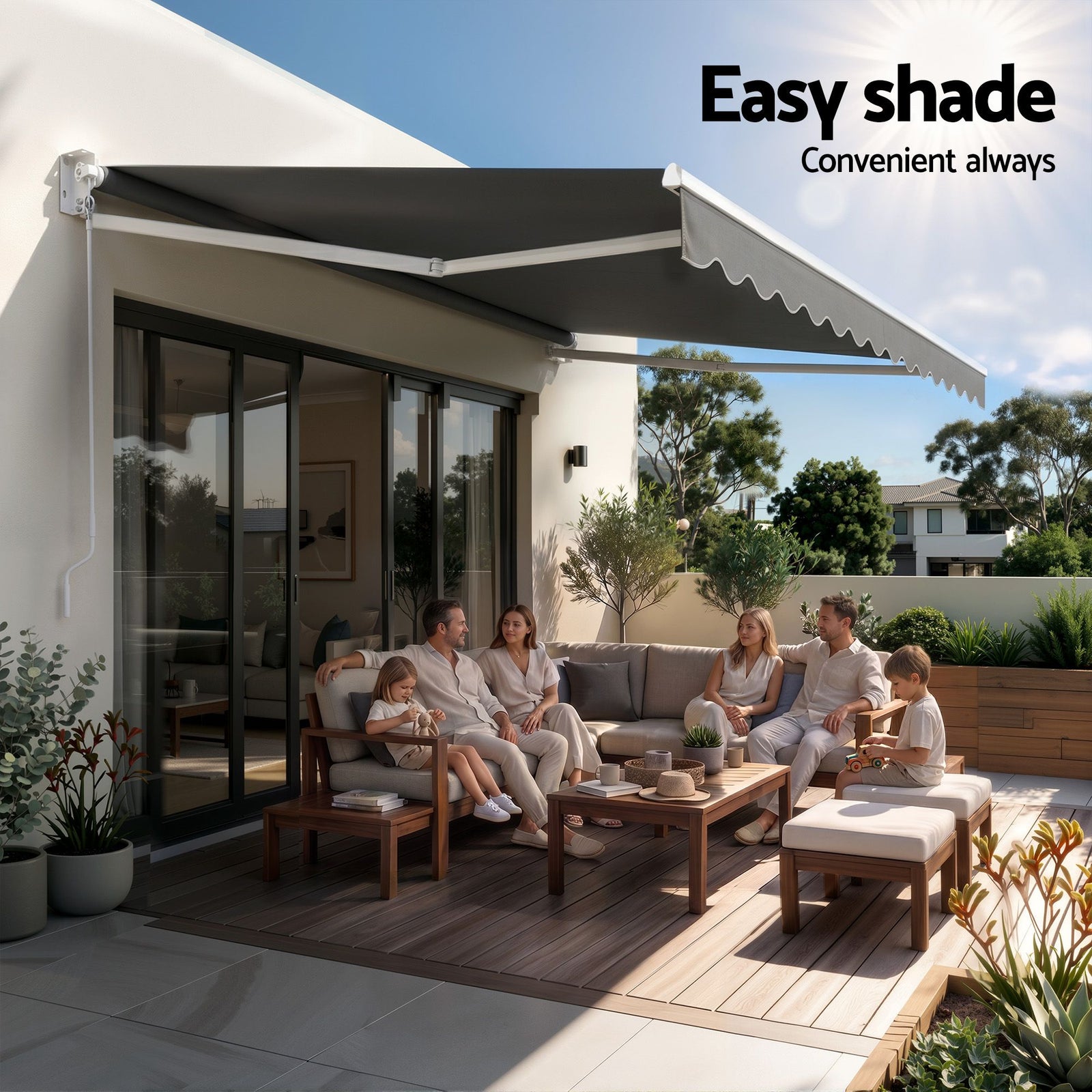 Folding Arm Awning – 3.5×3m Retractable Shade, UV‑Resistant, Grey