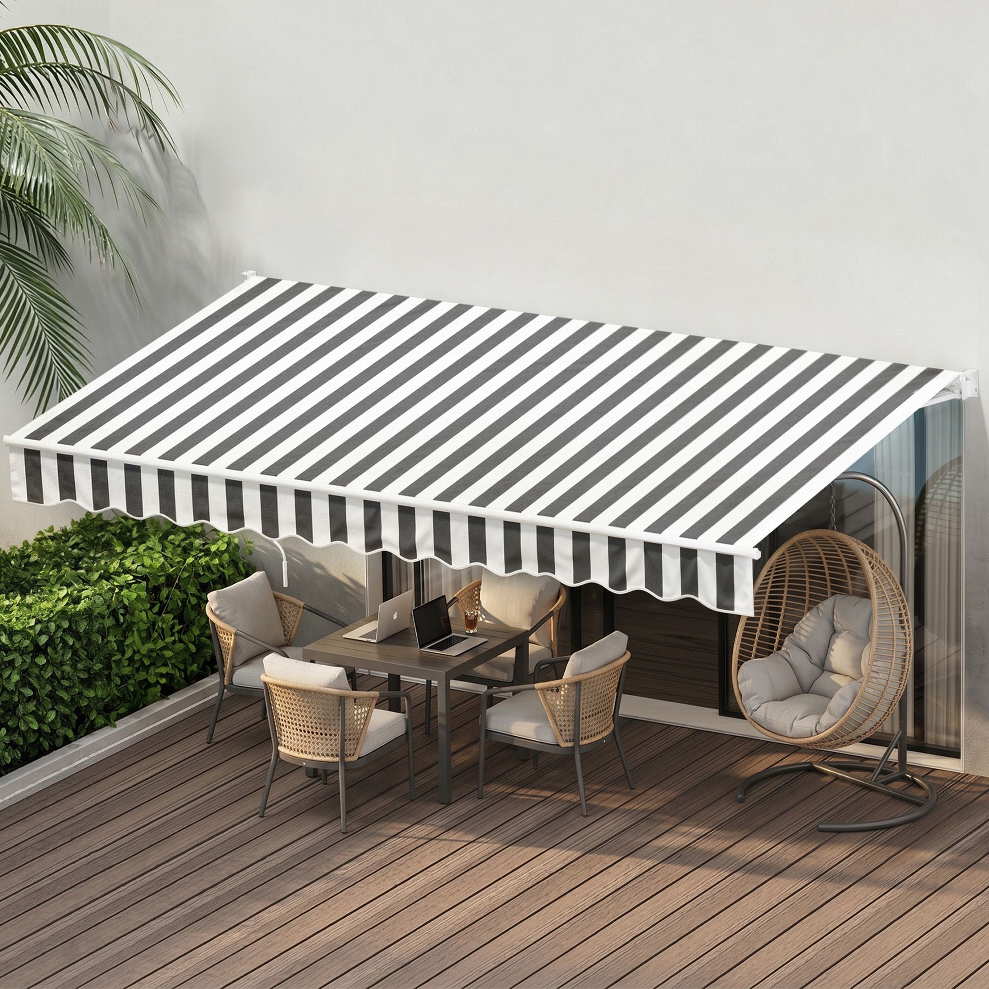 Folding Arm Awning – 4.5×3m Retractable Shade, UV‑Resistant, Grey White