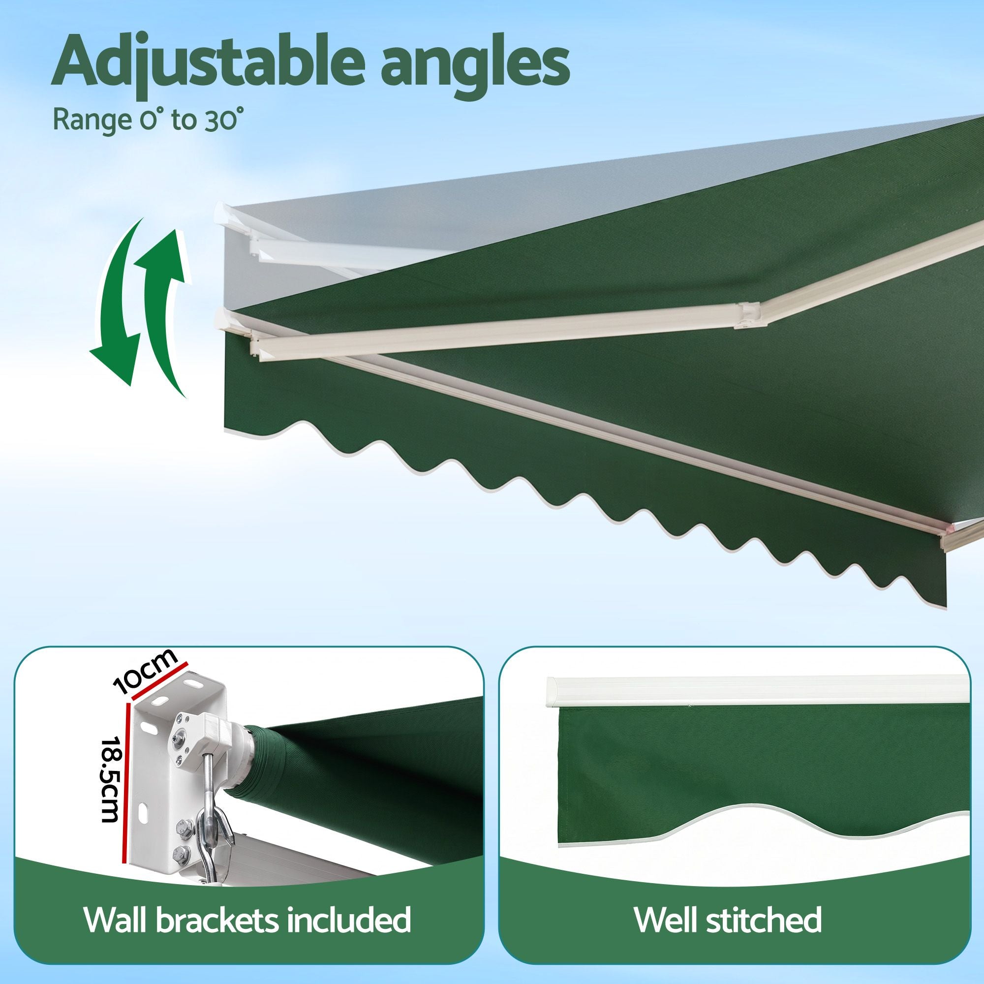 Folding Arm Awning – 5×3m Retractable Shade, UV‑Resistant, Dark Green