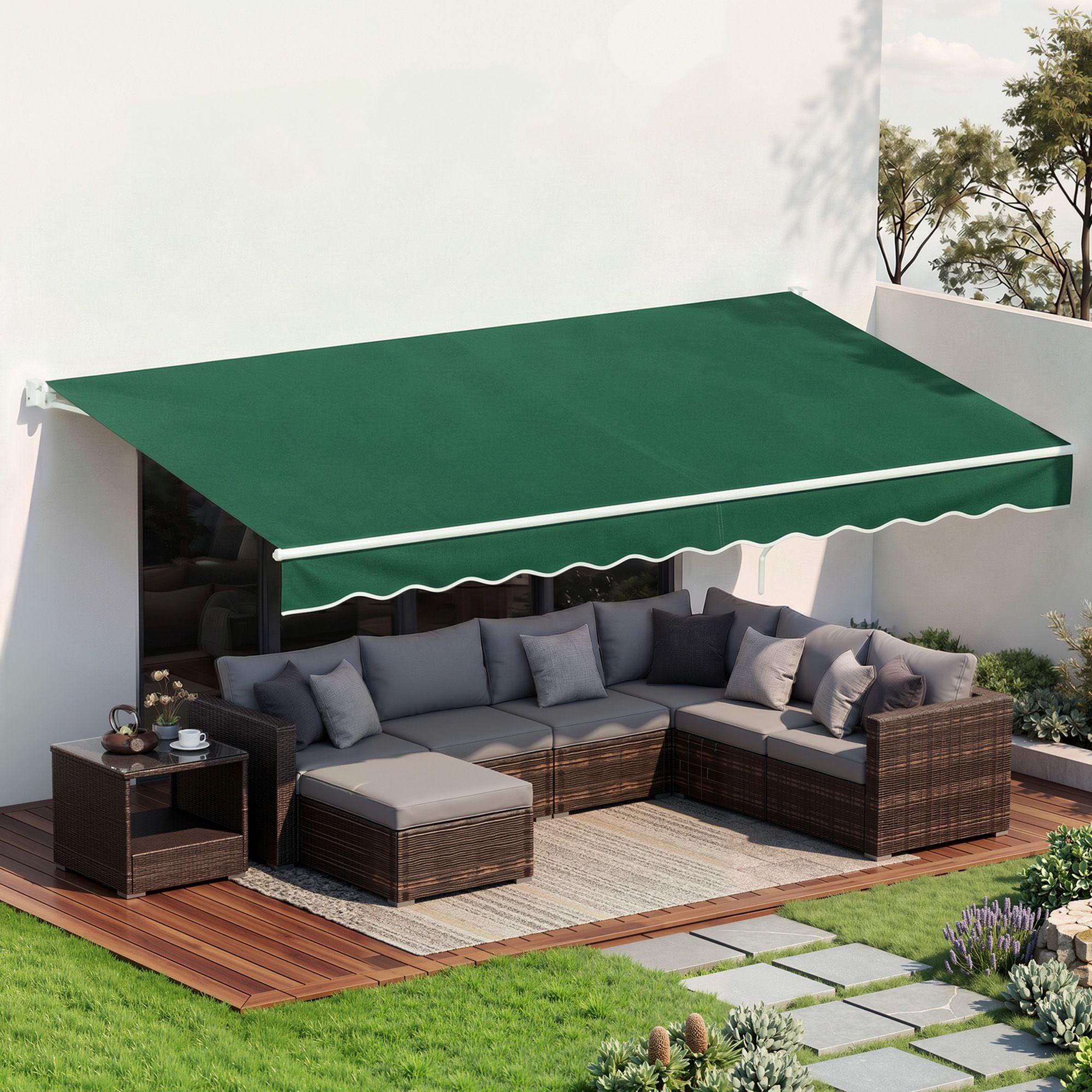 Folding Arm Awning – 5×3m Retractable Shade, UV‑Resistant, Dark Green