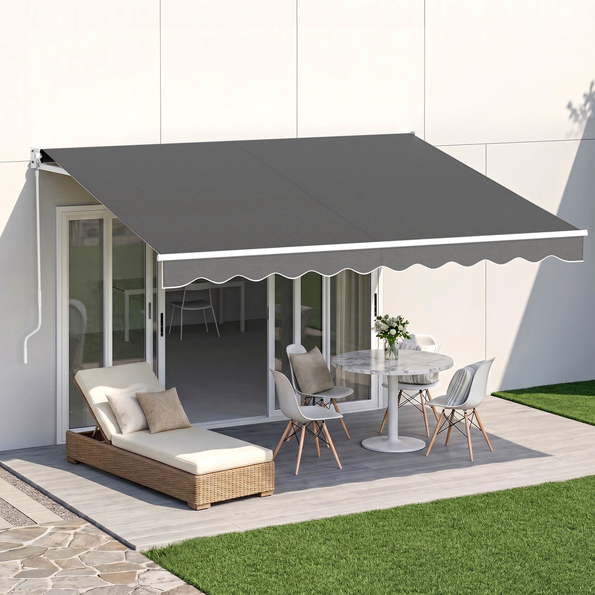 Motorised Folding Arm Awning 3.5×3m – Retractable Sunshade Grey