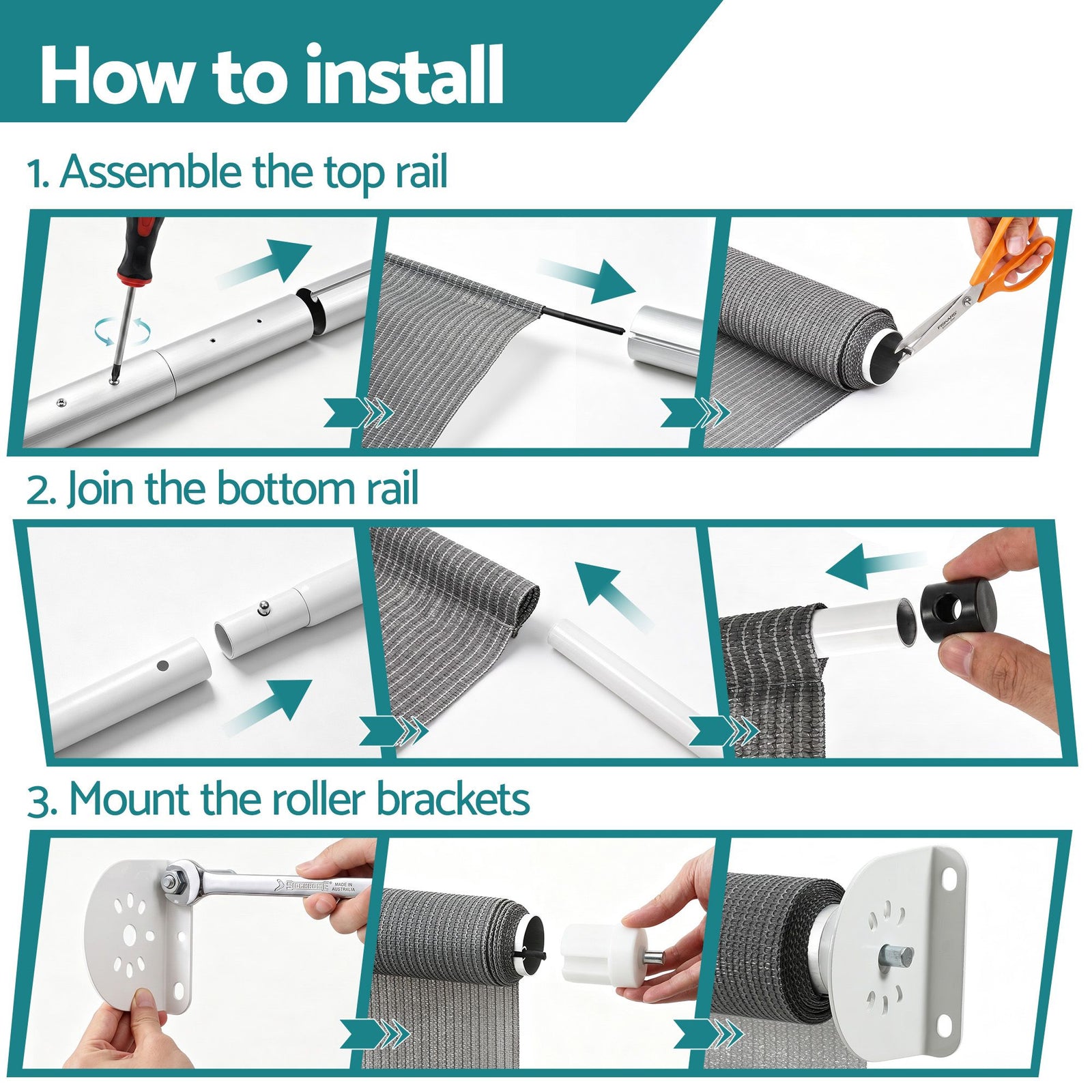 Instahut 3X2.5M HDPE Straight Drop Awning Outdoor Roller Blind Shade Screen Grey